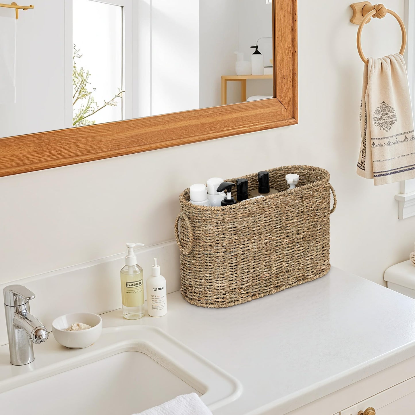 StorageWorks Toilet Paper Storage, Toilet Paper Storage Holder for 6 Regular Rolls, Wicker Basket for Bathroom, Natural Seagrass