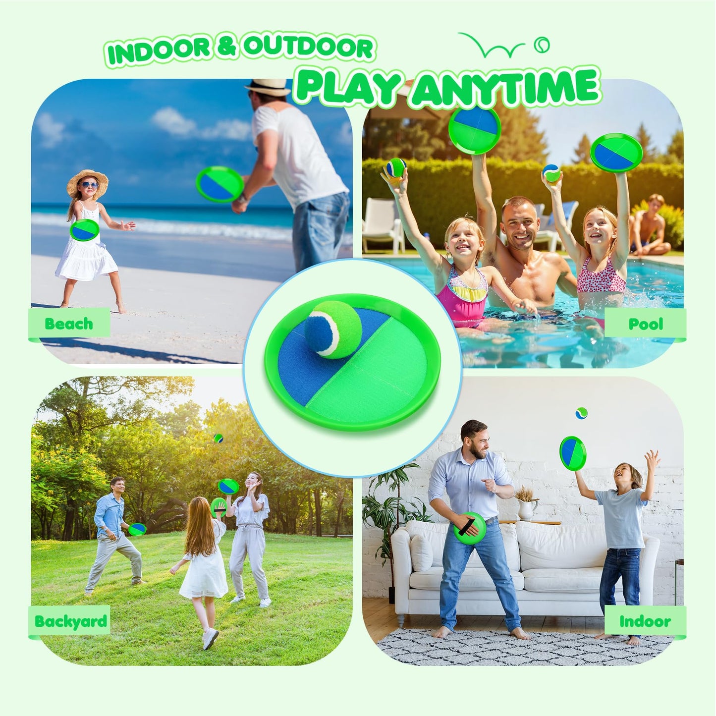 Toss and Catch Ball Set 4 Pack for Toddlers, Kids and Adults - Classic Kids Toys Outdoor Indoor - Sturdy & Water-Resistant, Great for Beach, Pool and Backyard - Ideal Gift for Boys Girls(Blue-Green)