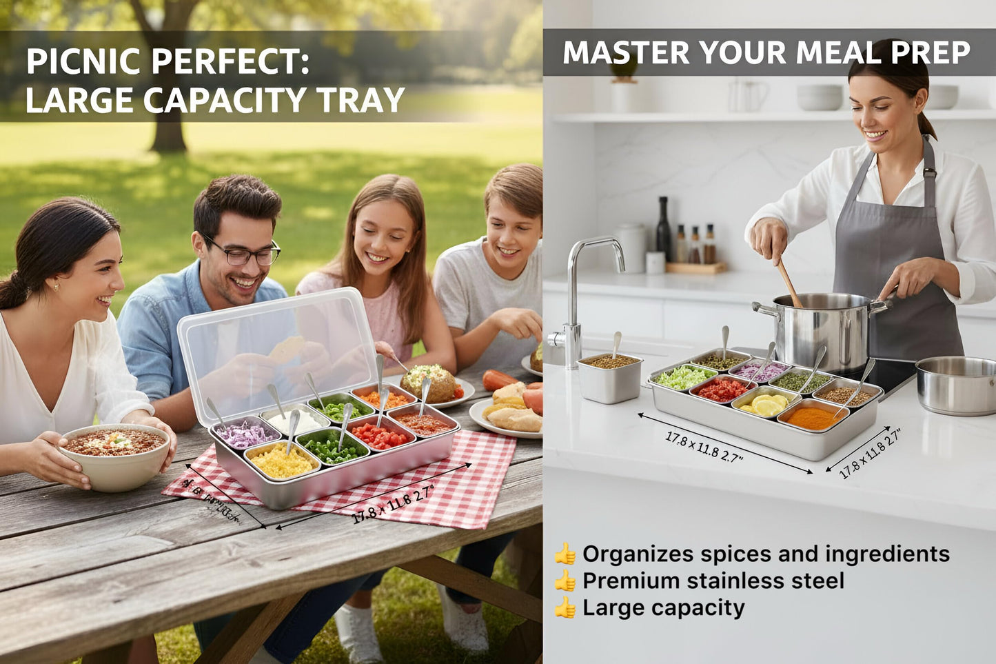 Jugetware Stainless Steel Yakumi Pan, Yakumi Pans, Yakumi Mise En Place, Mise En Place Containers, Japanese Food Container, Condiment Containers, Multi Compartment Food Containers (8 Compartment)
