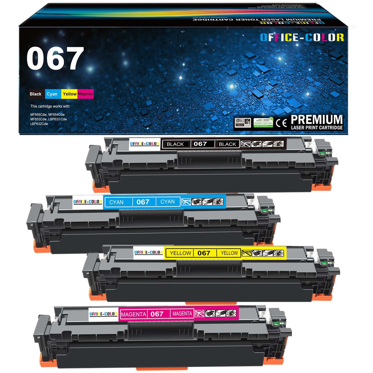 OFFICE-COLOR Compatible with Canon 067 Toner Cartridges Set Replacement for Canon Color imageCLASS MF656Cdw,MF654Cdw,MF650C MF652Cw,LBP633Cdw,MF653Cdw,LBP632Cdw Printer Ink (Black,Cyan,Magenta,Yellow)