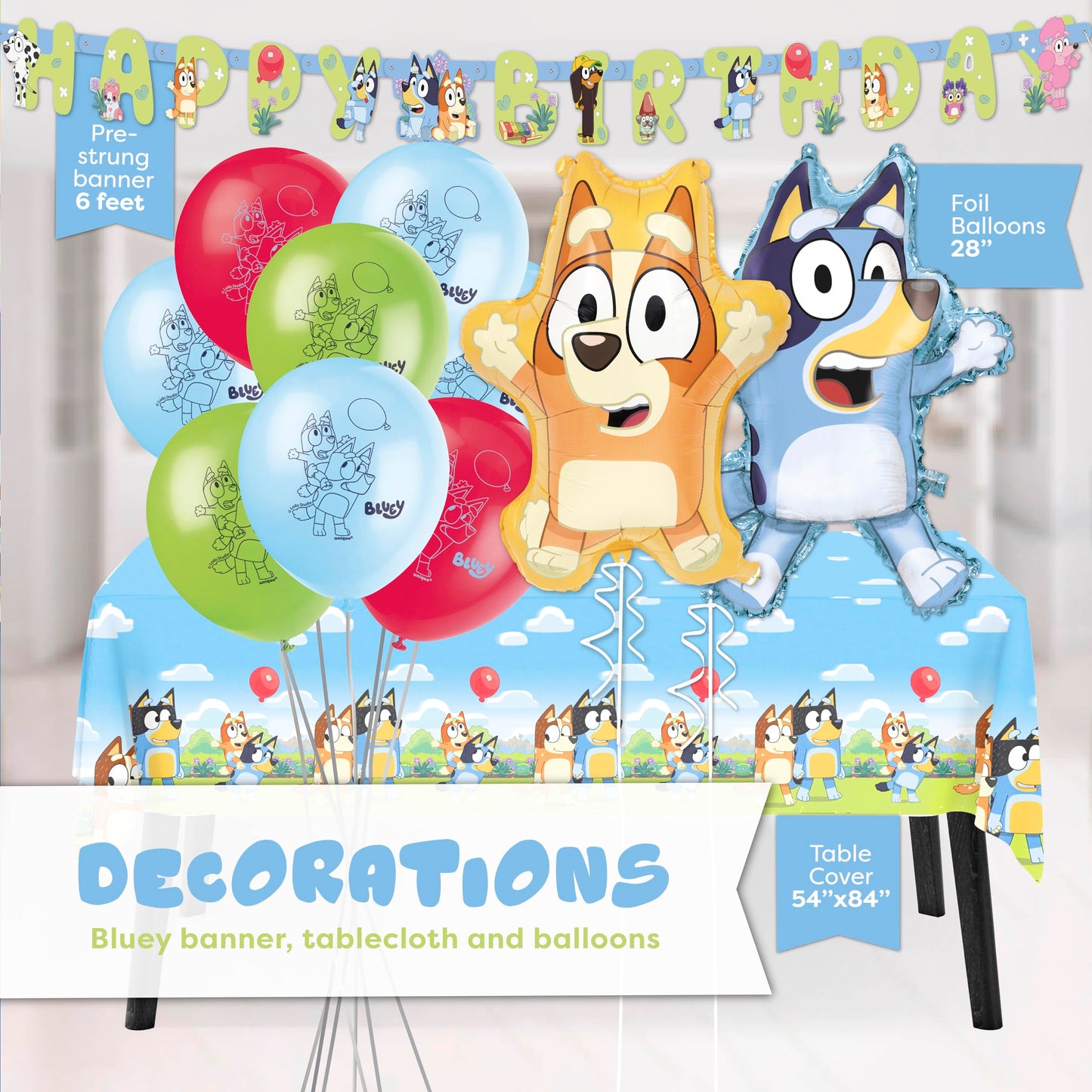 Bluey Birthday Decorations and Party Supplies | Serves 16 Guests | Bluey Party Decorations | Banner, Tablecloth, Foil and Latex Balloons, Plates and Napkins, Sticker | Officially Licensed