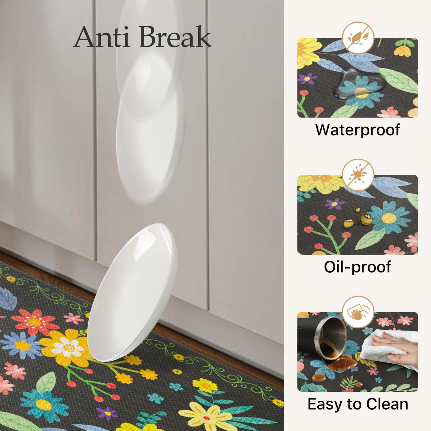 GENIMO Kitchen Mats for Floor, Cushioned Kitchen Rugs Non Slip Washable, Farmhouse Anti Fatigue Mat Waterproof, Comfort Standing Foam Mat Rug for Laundry, Office, Home, Sink, Desk, 23.6"x71", Black