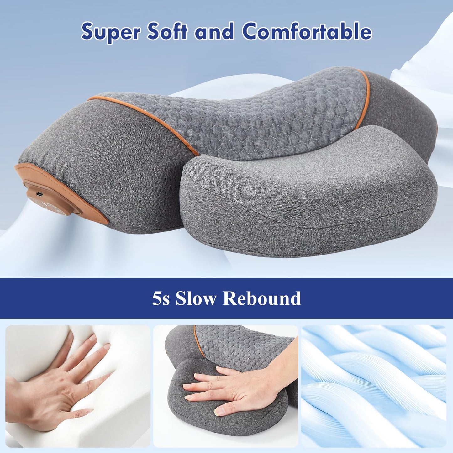 Huieo 3 in 1 Heated Neck Massage Pillows with Heat for Pain Relief Deep Tissue, Cervical Neck Hump Corrector, Plug-in Pillow Supports