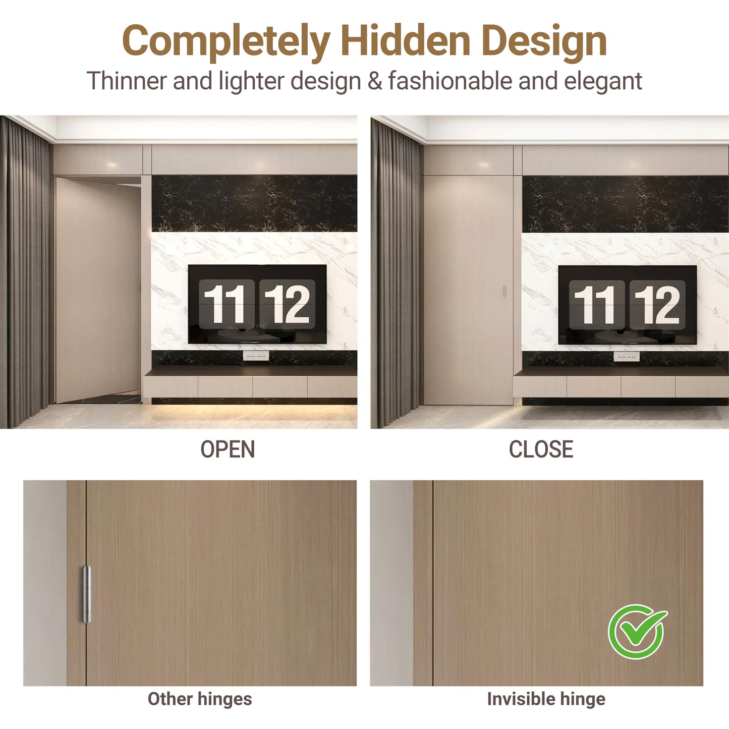 Upgraded Invisible Door Hinges (4 pcs) -6 Inch Sliver Hidden Hinges for Doors, 3 Way Adjustable & 180 Deg Swing & Copper Support Invisible Hinge, Heavy-Duty Concealed Door Hinges 88Lbs Load-Bearing