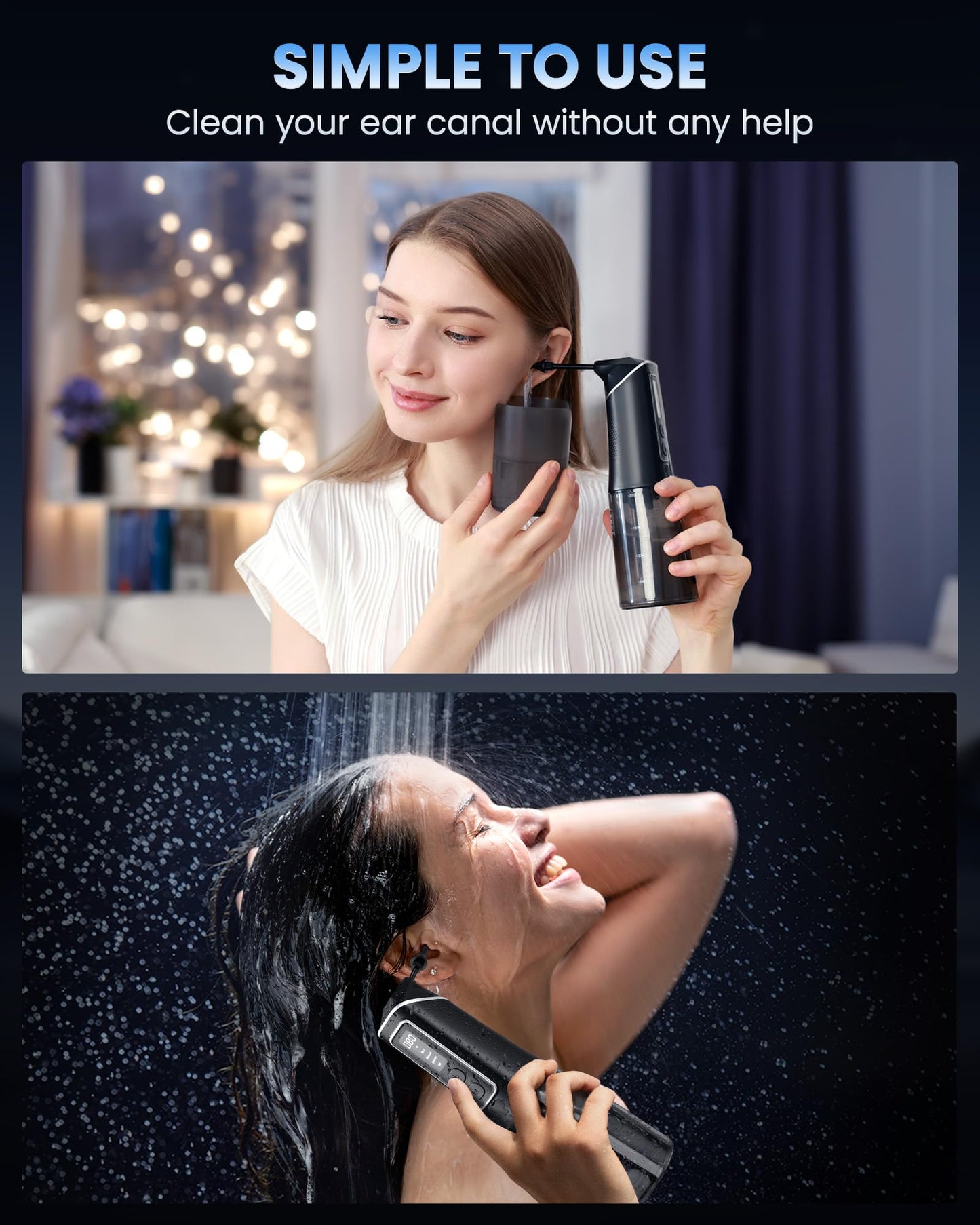 ONLYCARE Ear Wax Removal - 3 Pressure Modes LED Display Water Powered Ear Cleaner with 6 Reusable Replacement Tips - Rechargeable Ear Irrigation Flushing System Earwax Cleaning Tool