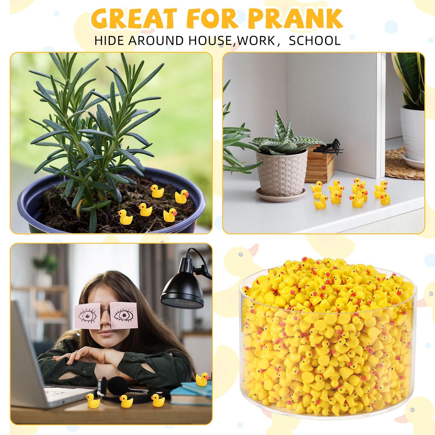 Barydat 1500 Pcs Mini Resin Ducks Bulk Tiny Duck Decoration for Hide and Seek Prank Cruises Party Mini Baby Miniature Garden Accessories Figures for Dollhouse Landscape Aquarium Gift (Yellow)
