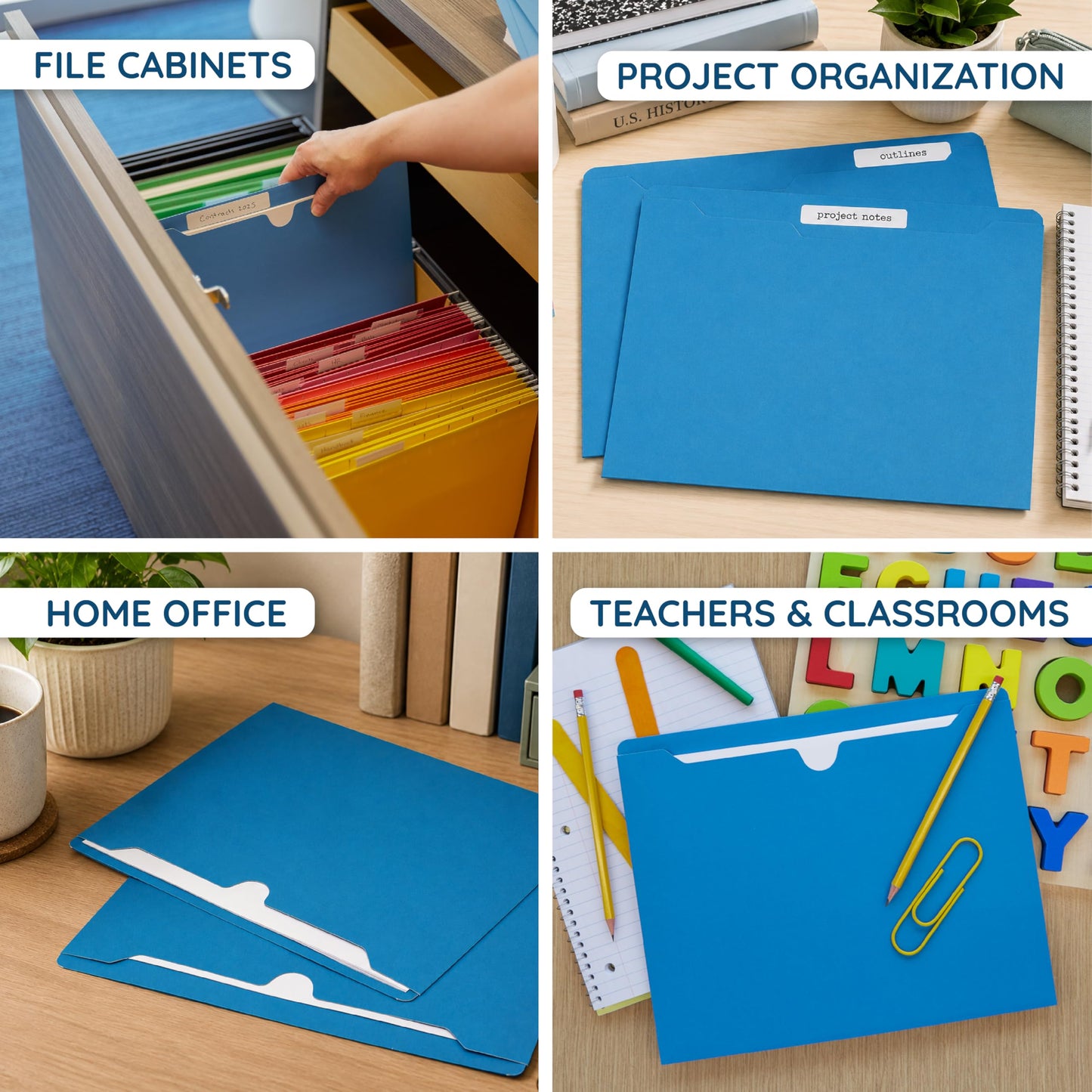 Blue Summit Supplies 100 Blue File Jackets, Reinforced Straight Cut Tab, Designed for Use in Standard Hanging Files, Letter Size, 100 Pack