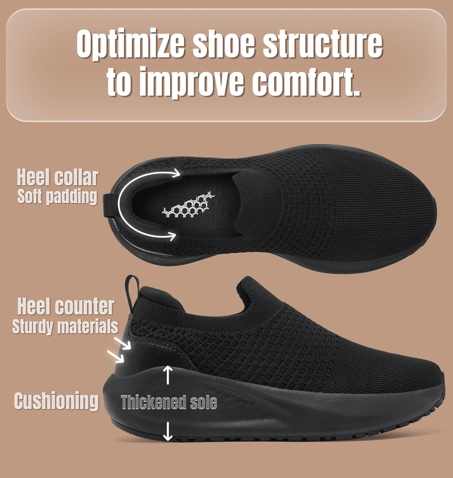 SHULOOK Non Slip Work Shoes for Women Slip Resistant Sneakers Mesh Slip On Food Service Shoes Chef Kitchen Restaurant Lightweight Comfortable Sock Shoes Black Size 8