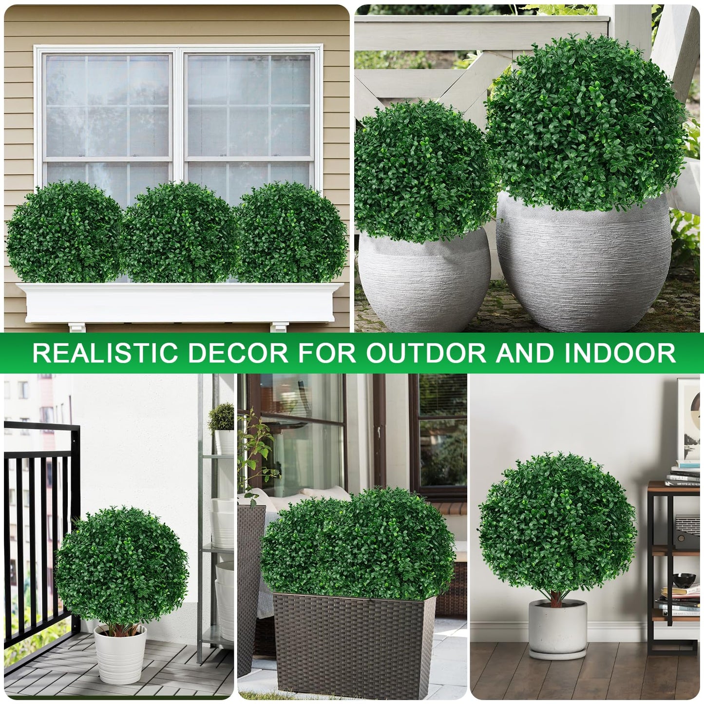 EverNature 2Pack Artificial Boxwood Topiary Ball Trees, 16'' UV Resistant Fake Evergreen Shrubs Bushes Plants with Ground Spike, Fake Plants for Outdoor Indoor Front Porch Garden