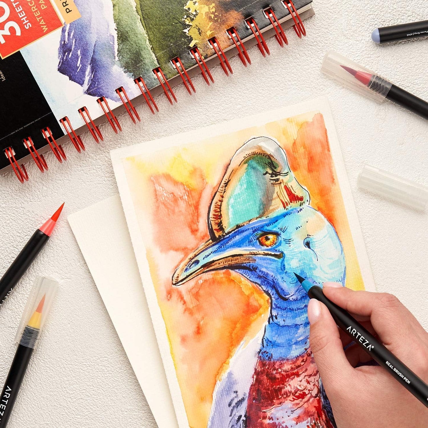ARTEZA Watercolor Pad, Pack of 3, 5.5x8.5", 90 Sheets, 140lb/300gsm, Cold Press, Acid-Free, Art Supplies for Watercolor Techniques and Mixed Media