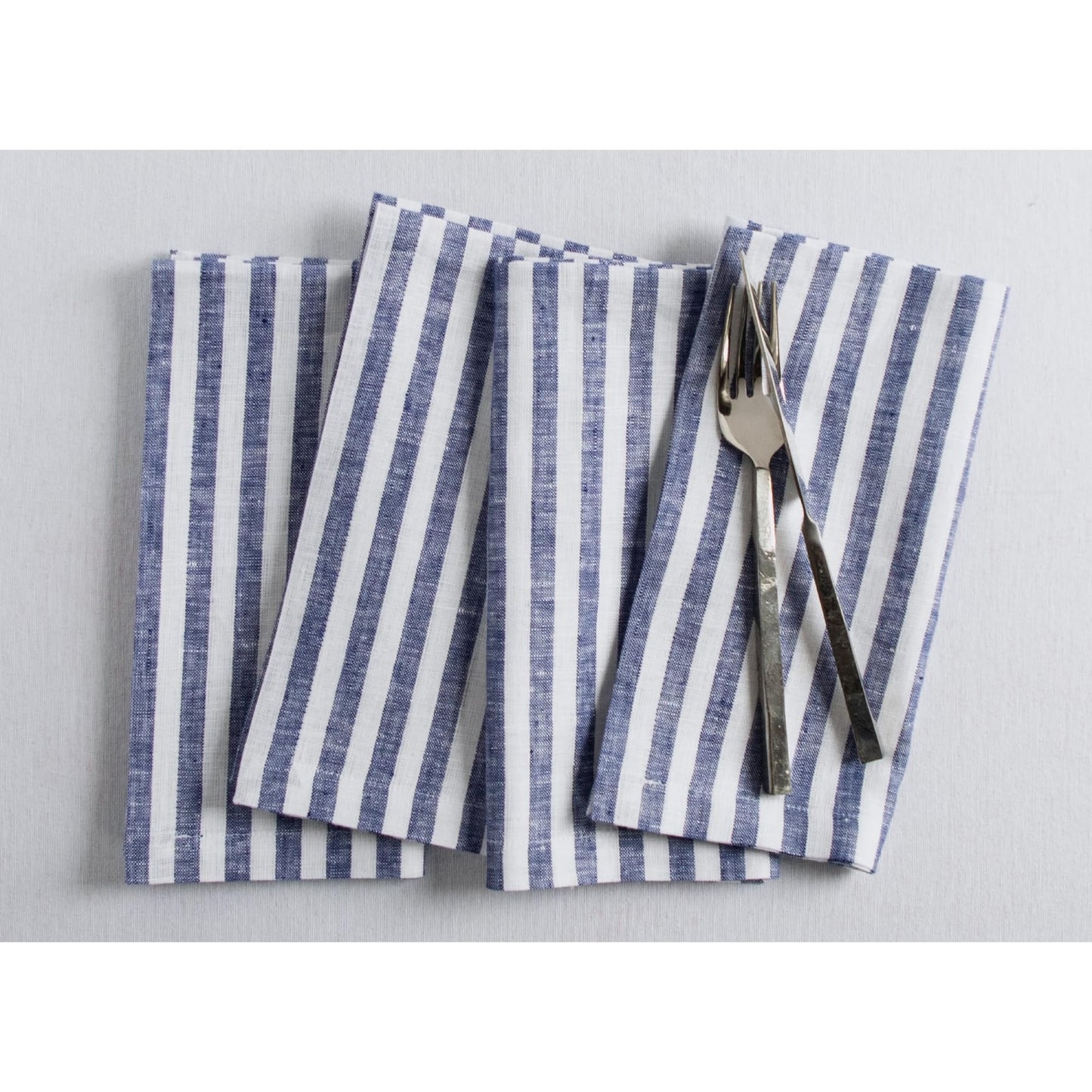 Solino Home Linen Napkins Set of 4-100% Pure Linen Amalfi Stripe Navy and White Cloth Dinner Napkins 20 x 20 Inch for Spring, Easter - Handcrafted and Machine Washable