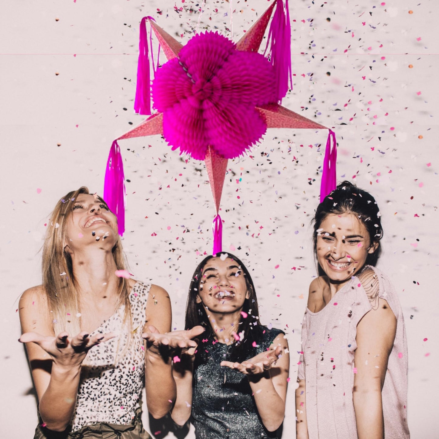 Mexican Star Pinata (32"), Hot Pink Piñata with Rose Gold Cones and 30 ft Rope - Large Pinata for Baby/Bridal Shower, Quinceañera, Glamorous Pink Party Decoration