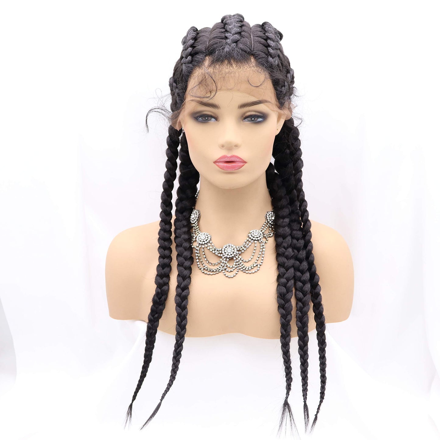 xiweiya Twist Dutch Braids Long Black Lace Front Braids Wig 5 Braids Box Braids Cornrow Braided Wig with Baby Hair Crochet Braids Hair Natural Hairline Xpression Braiding Hair For Women