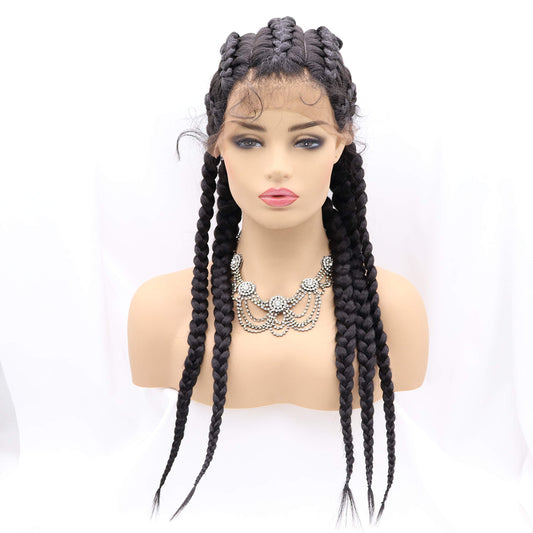 xiweiya Twist Dutch Braids Long Black Lace Front Braids Wig 5 Braids Box Braids Cornrow Braided Wig with Baby Hair Crochet Braids Hair Natural Hairline Xpression Braiding Hair For Women