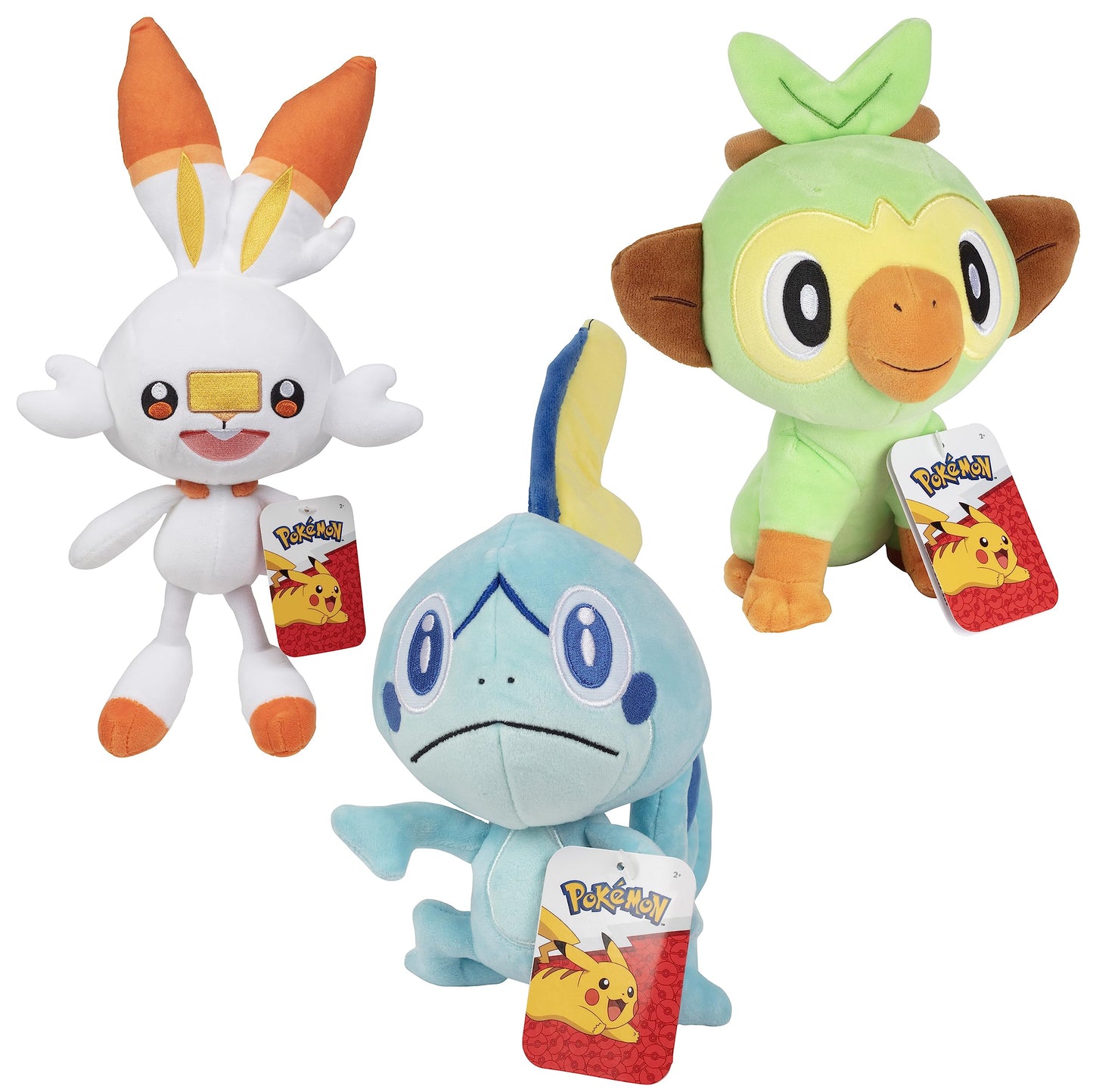 Pokemon 8" Grookey, Sobble, & Scorbunny 3-Pack Plush - Officially Licensed - Sword & Shield Galar Starters - Authentic Soft Stuffed Animal Toy - Easter Basket Stuffer Gift for Kids, Boys, Girls - 2+
