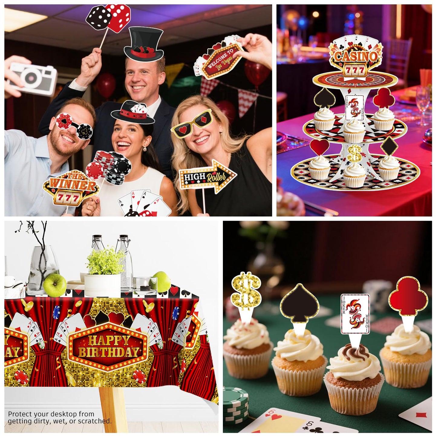 337Pcs Vegas Themed Party Decorations Serves 25, Casino Theme Party Supplies with Banner, Dice Boxes, Cupcake Stand, Photo Booth Props and Balloons for Poker Party Decorations and Game Night
