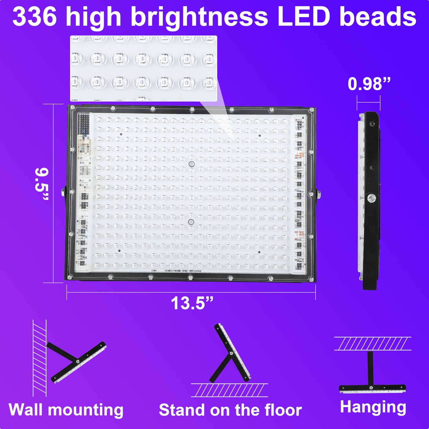 4 Pack 300W Blacklight 336 LEDs, UV Lamp Black Lights for Glow Party, 395nm, IP65 Outdoor Black Light Fixture for Halloween, Glow in The Dark Party, Fluorescent Poster Tapestry, Body Painting