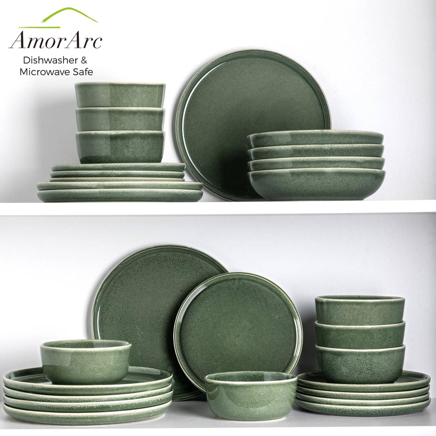 AmorArc Stoneware Dinnerware Sets,Round Reactive Glaze Ceramic Plates and Bowls Sets,Highly Scrath Resistant | Dishwasher & Microwave Safe,Service for 8 Dishes Set (24pc)