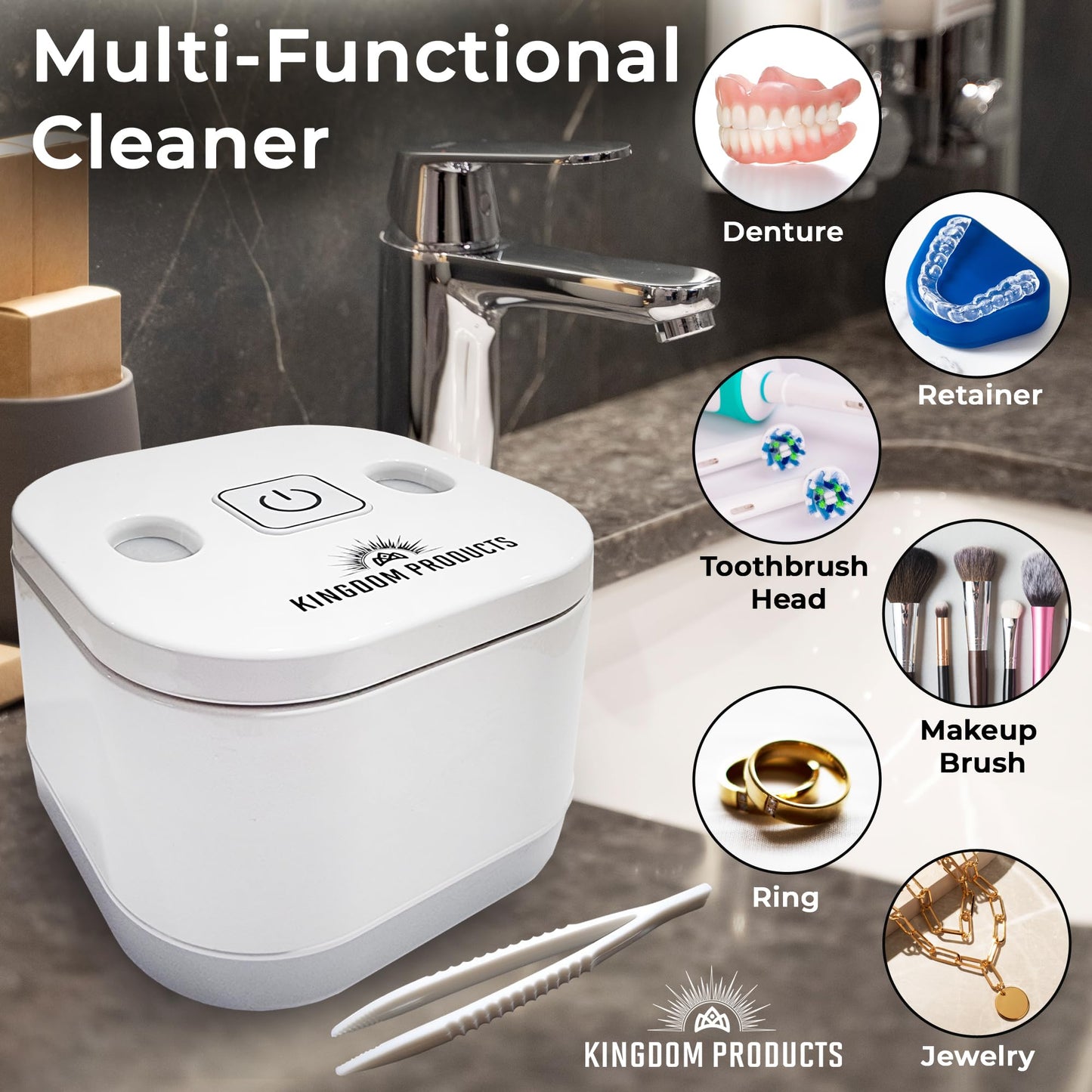 Ultrasonic Retainer Cleaner - Denture Cleaner Machine for All Dental Appliances - Mouth Guard Cleaner with Wider Capacity of 6.7 Fl Oz (200ML), 25W 45kHz - Cleans Effectively Restores Shine