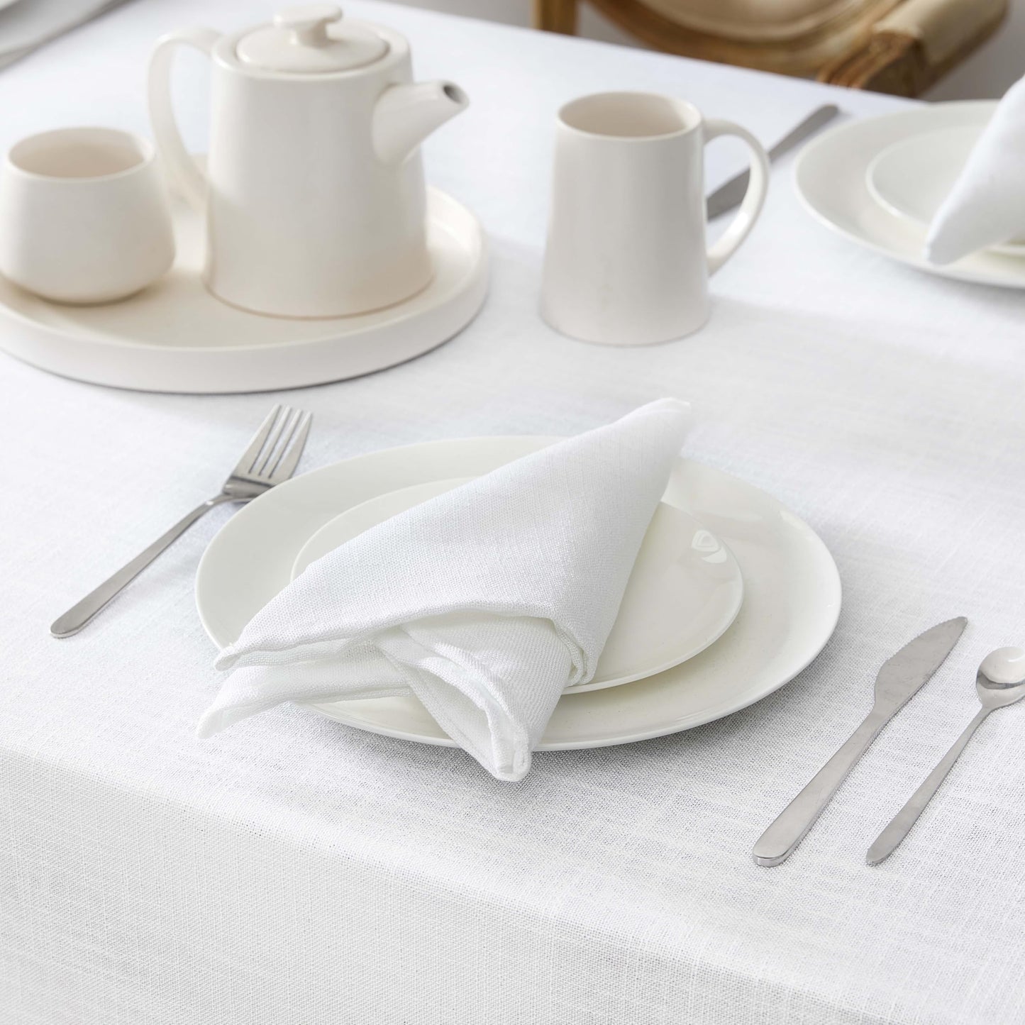 Laura Ashley Harper Luxuriously Smooth Fabric Tablecloth for Formal or Casual Dining, Holiday, Banquet, Wedding or Party, 60" x 144", White