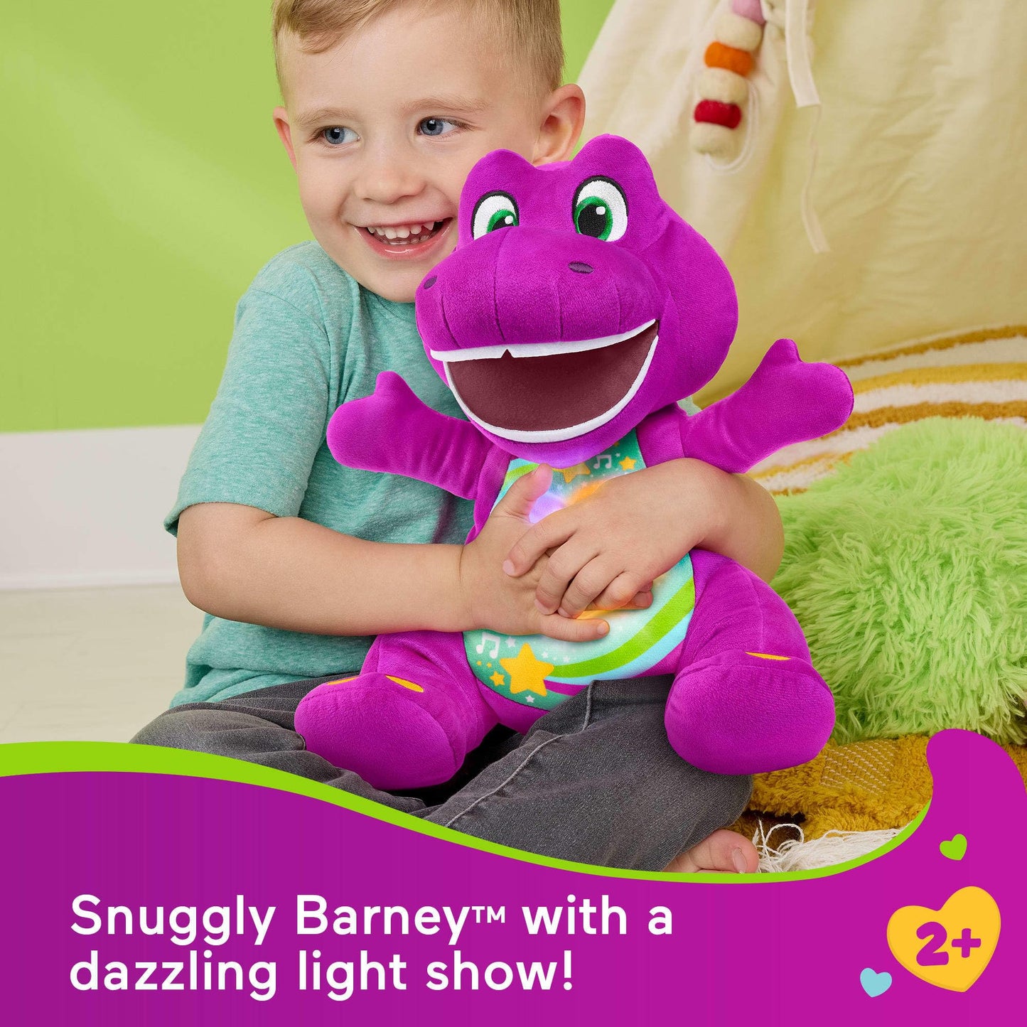 Barney World Toddler Toy Heart Glow Plush with Music & Lights for Pretend Play Preschool Kids Ages 2+ Years