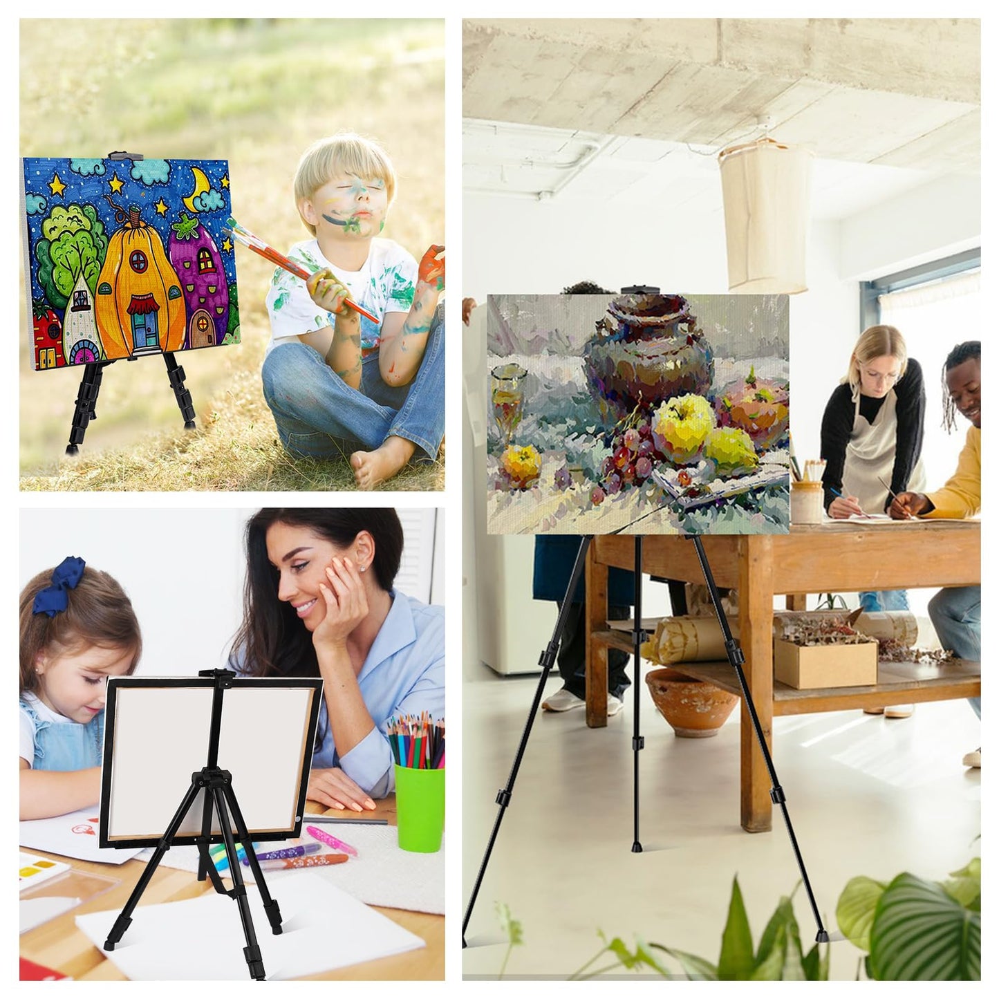 AROIC 8 Pack Painting Display Easel Stand Portable Adjustable Metal Tripod Artist Canvases Height from17to66Inch Extra Sturdy forTable-Top/Floor Painting, Drawingand Displaying,Black with8Storage Bag