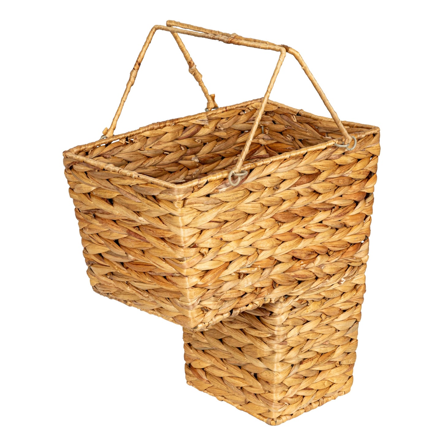 Household Essentials Wicker Stair Basket with Handles, Handwoven Water Hyacinth, Sits on Two Stairs, Lightweight, Natural