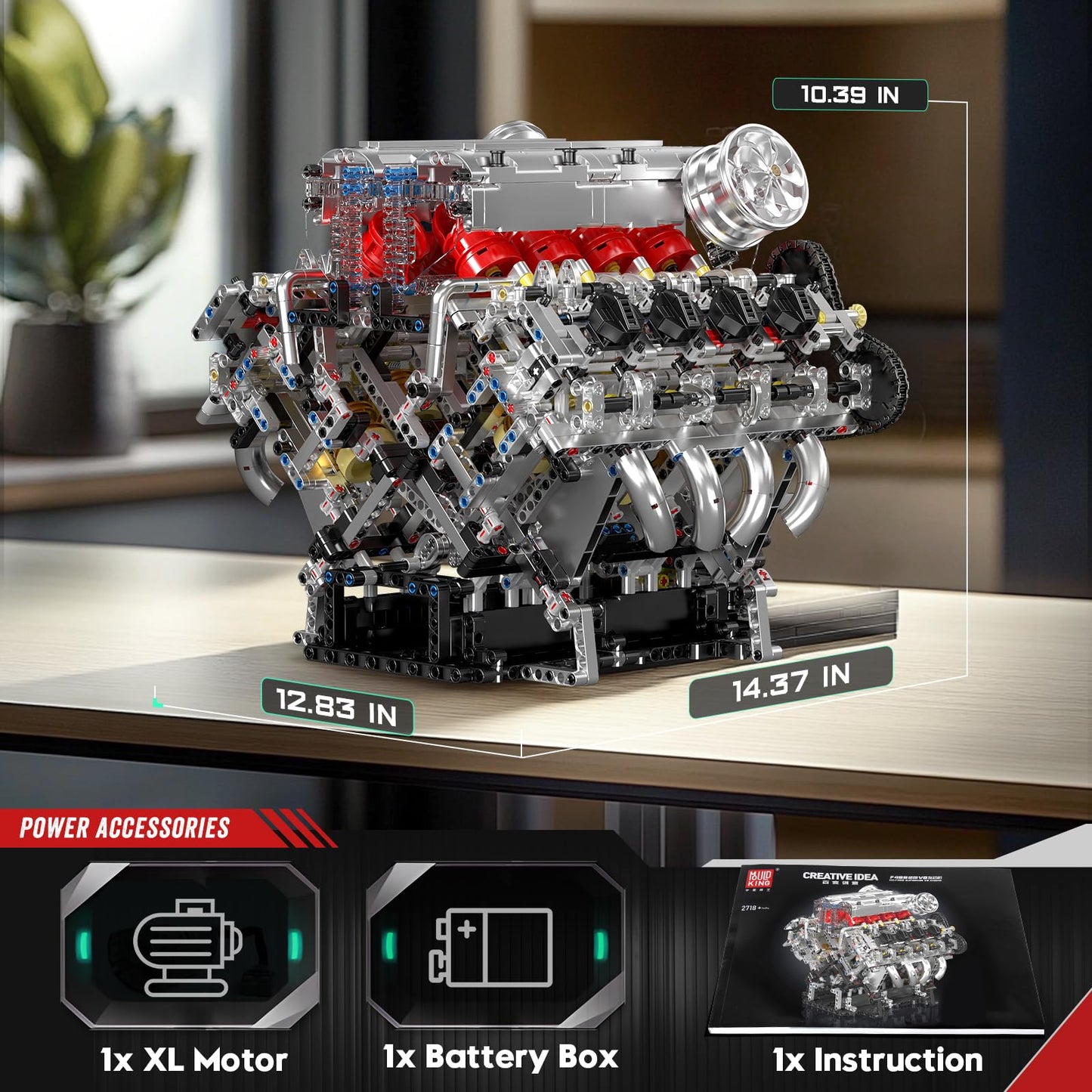 Mould King 10219 V8 Engine Model Kit - Build Your Own Supercar Model Engine, STEM Engineering Building Blocks Sets with Motor, 8-Cylinder Engine Building Kits for Teens Adults(2718 Pieces)