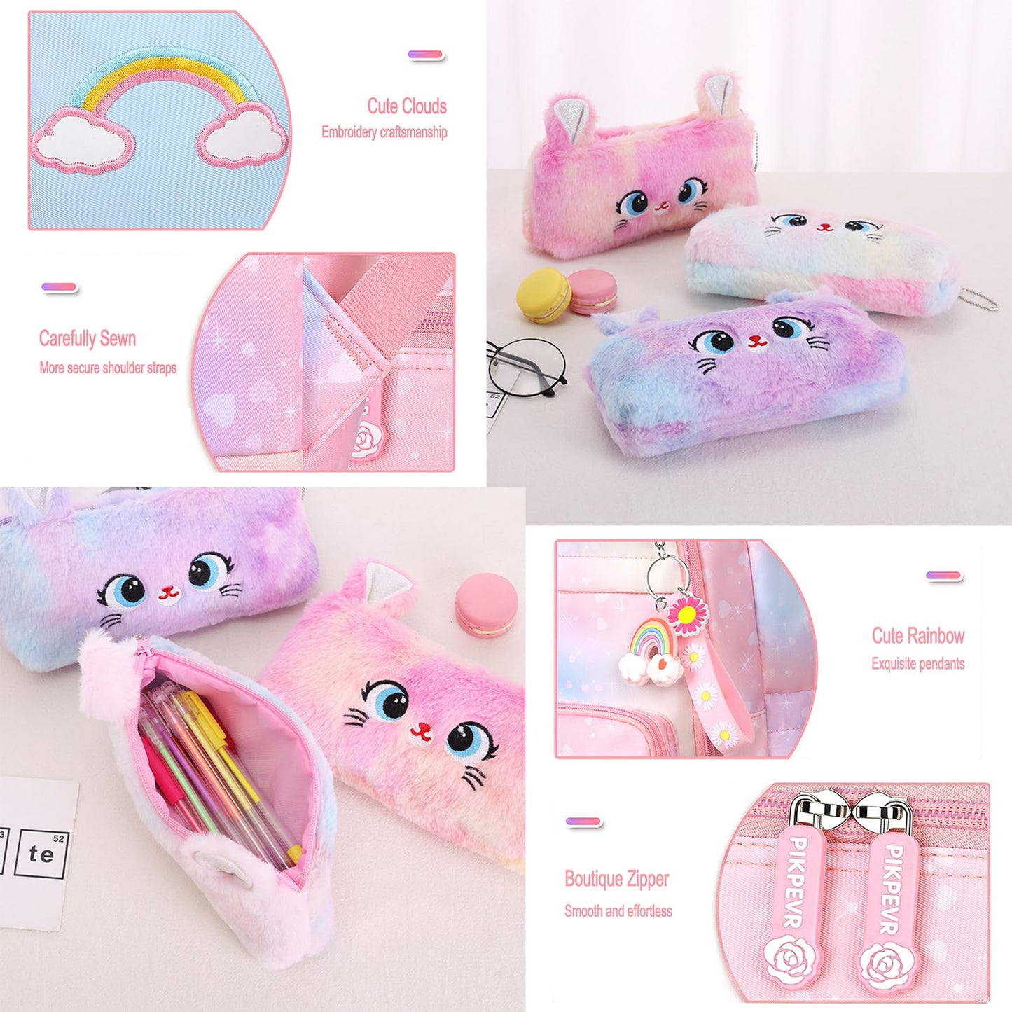 Jcobvig Rainbow Backpack For Girls Kids,Cute Student School Backpack With Pen Bag,Pink Aesthetic Starry Rainbow Laptop Travel Bag (Pink Medium 16.5in