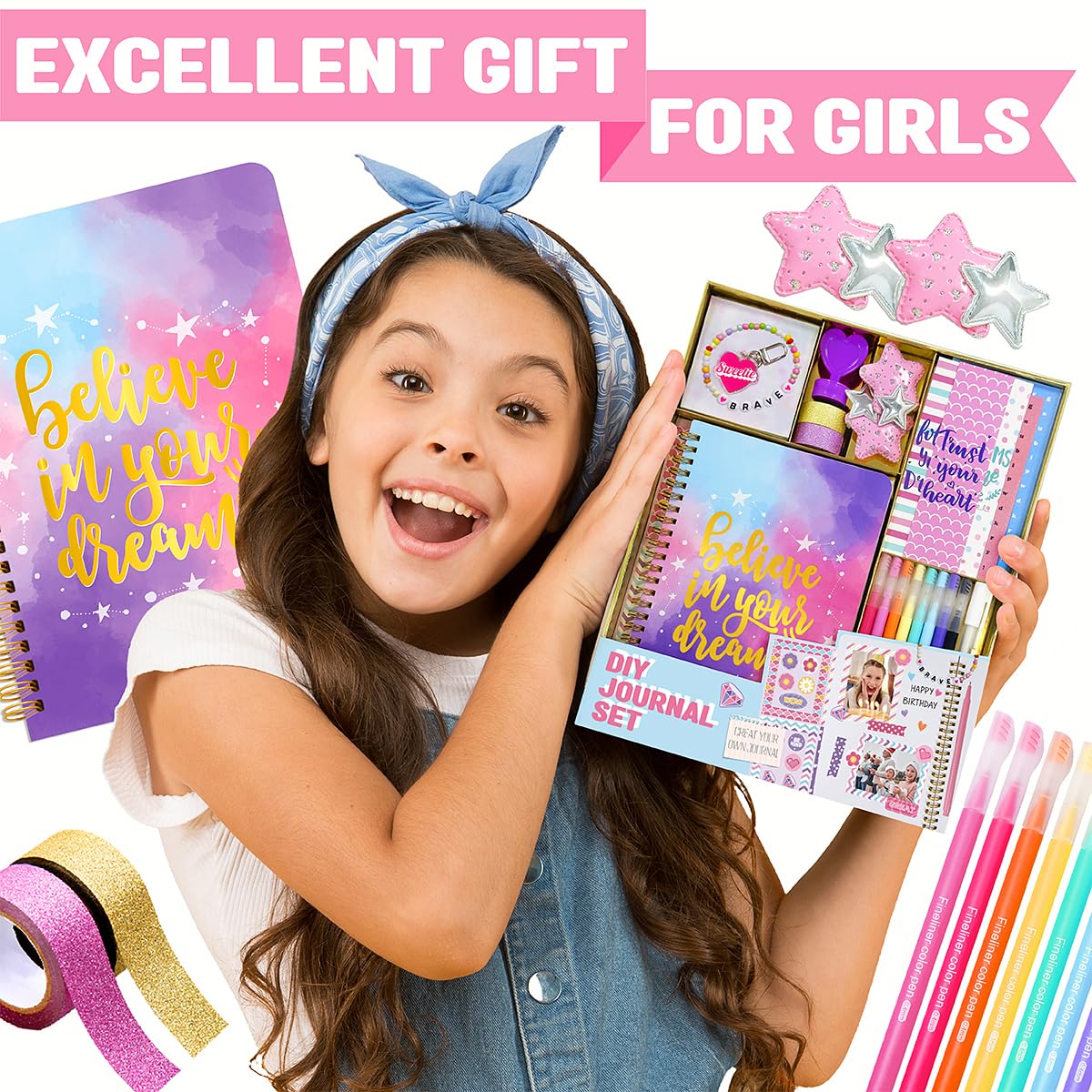 DIY Journal Kit for Girls - 48 pcs DIY Journal Set for Tween & Teen Girls, Stationery Set, Scrapbook & Diary Supplies Set, Journaling Art Crafts Kit, Ideal Gifts for 8 9 10 11 12 13 14 Year Old Girl