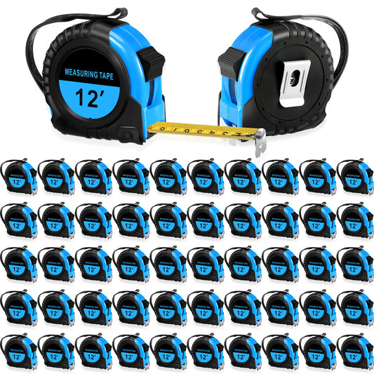 Copkim 50 Pieces Tape Measure Retractable and Easy Read with Fractions Marked Easy Read Basics Self Locking Measuring Tape Bulk for Engineer Contractors(12 Ft,Blue)