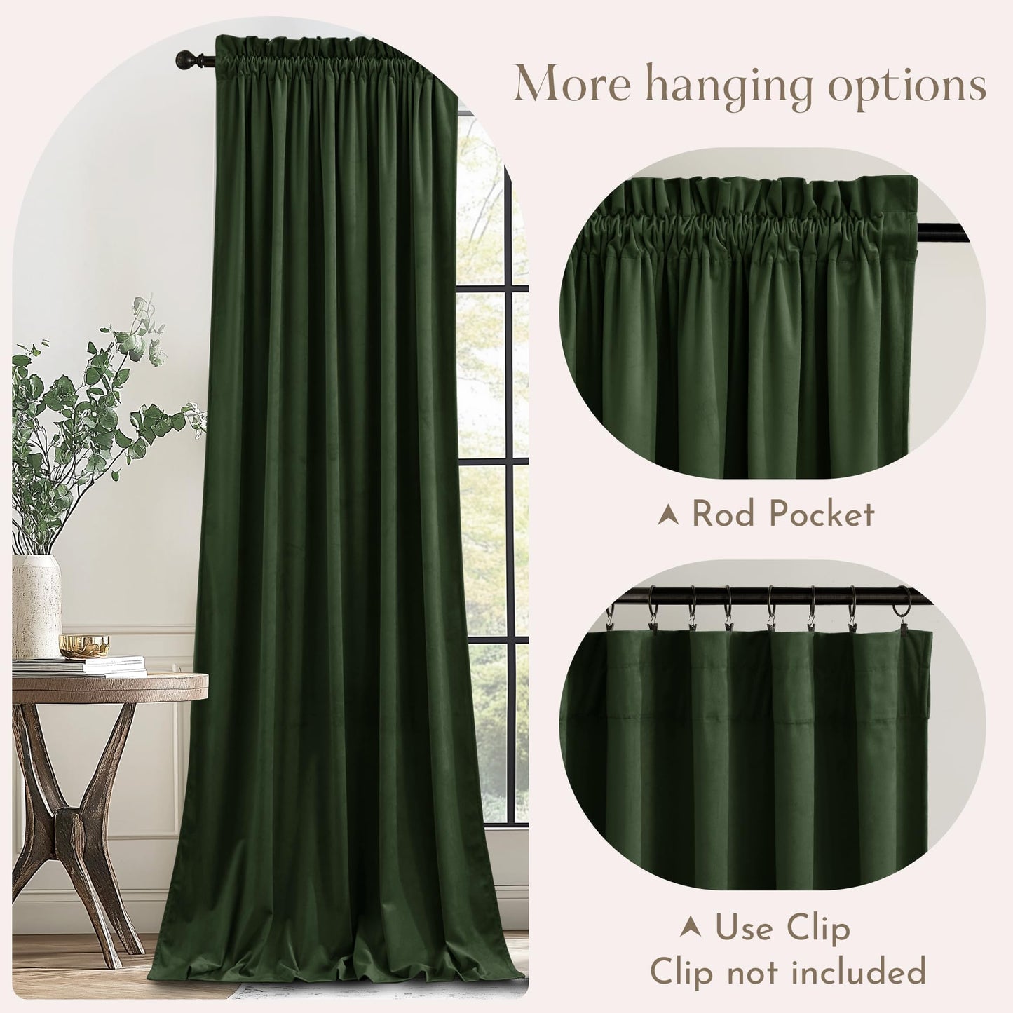 NICETOWN Olive Green Velvet Curtains 96 inch Long for Living Room, Thermal Insulated Energy Saving Super Soft Calming Luxury Blackout Window Treatments for Bedroom Elegant Decor, 52 Wide 2 Panels