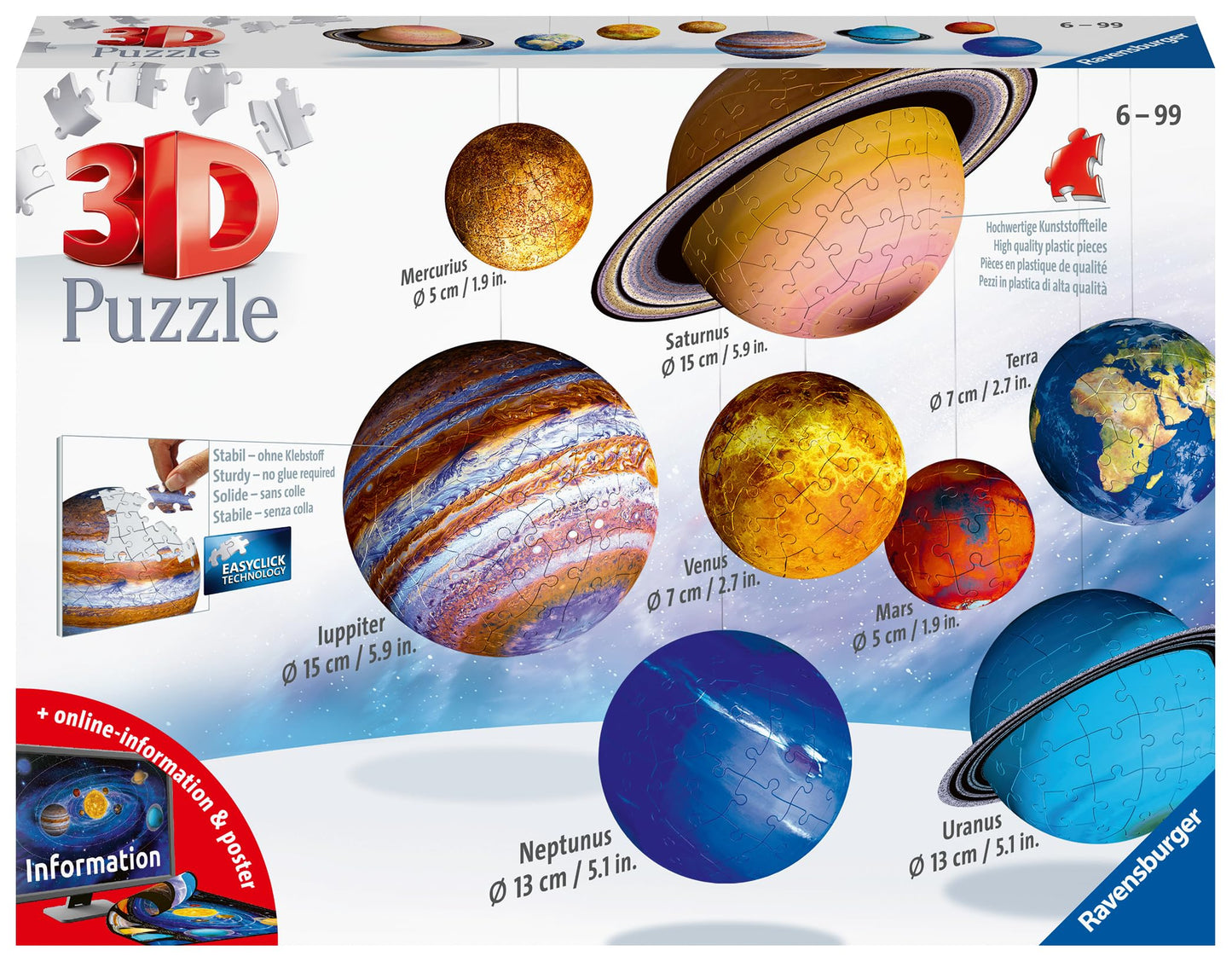 Ravensburger Solar System 540 Piece - 9 Planet 3D Jigsaw Puzzle Set for Kids & Adults | Easy Click Technology | Durable Material | Add a Splash of Color to Your Room Ages - No. 11668