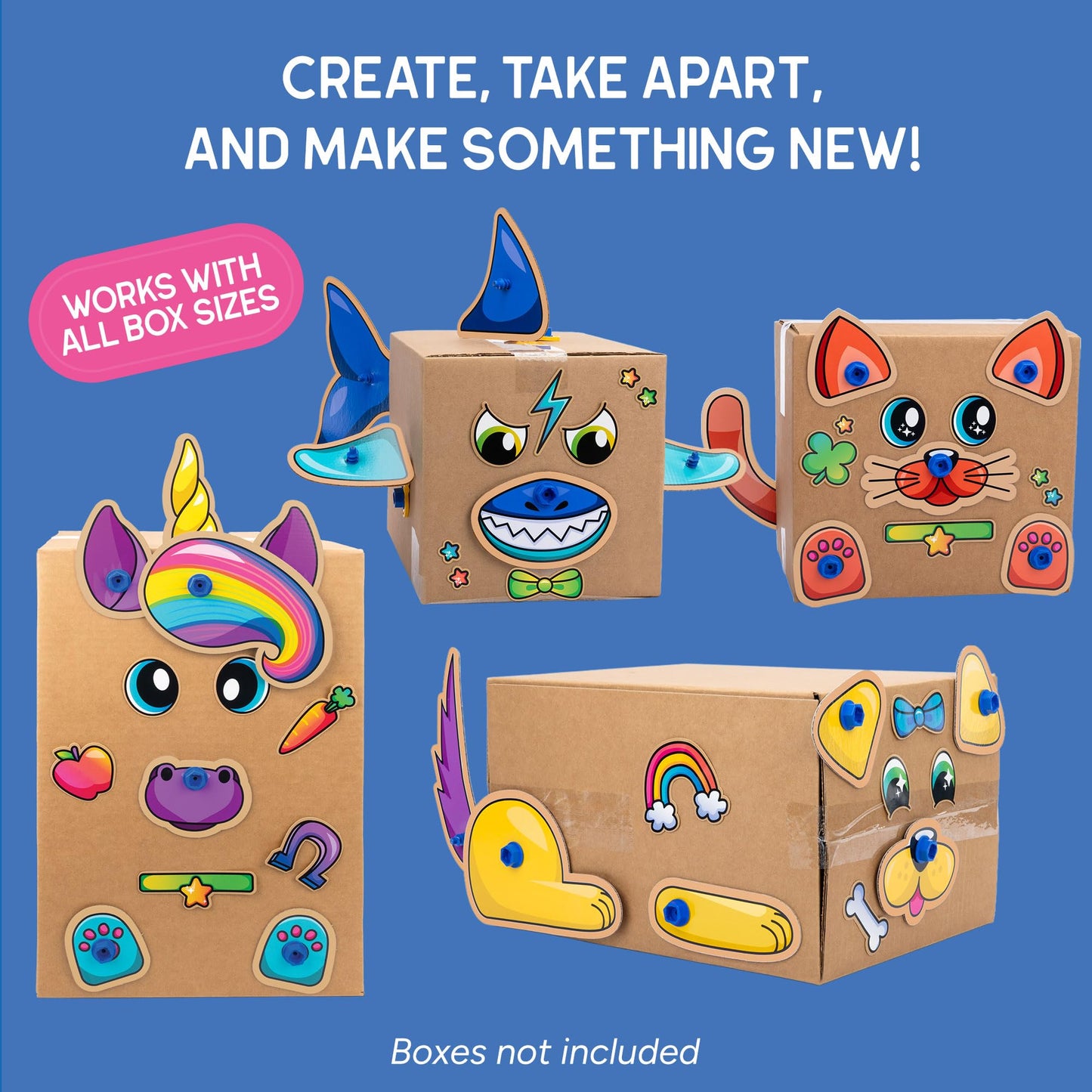 Educational Insights Boxineers Cardboard Animals - Creative Craft Supplies for Kids Projects, Cardboard Tools for Kids, DIY Fine Motor Activities, Kids Crafts and STEM Construction Kits