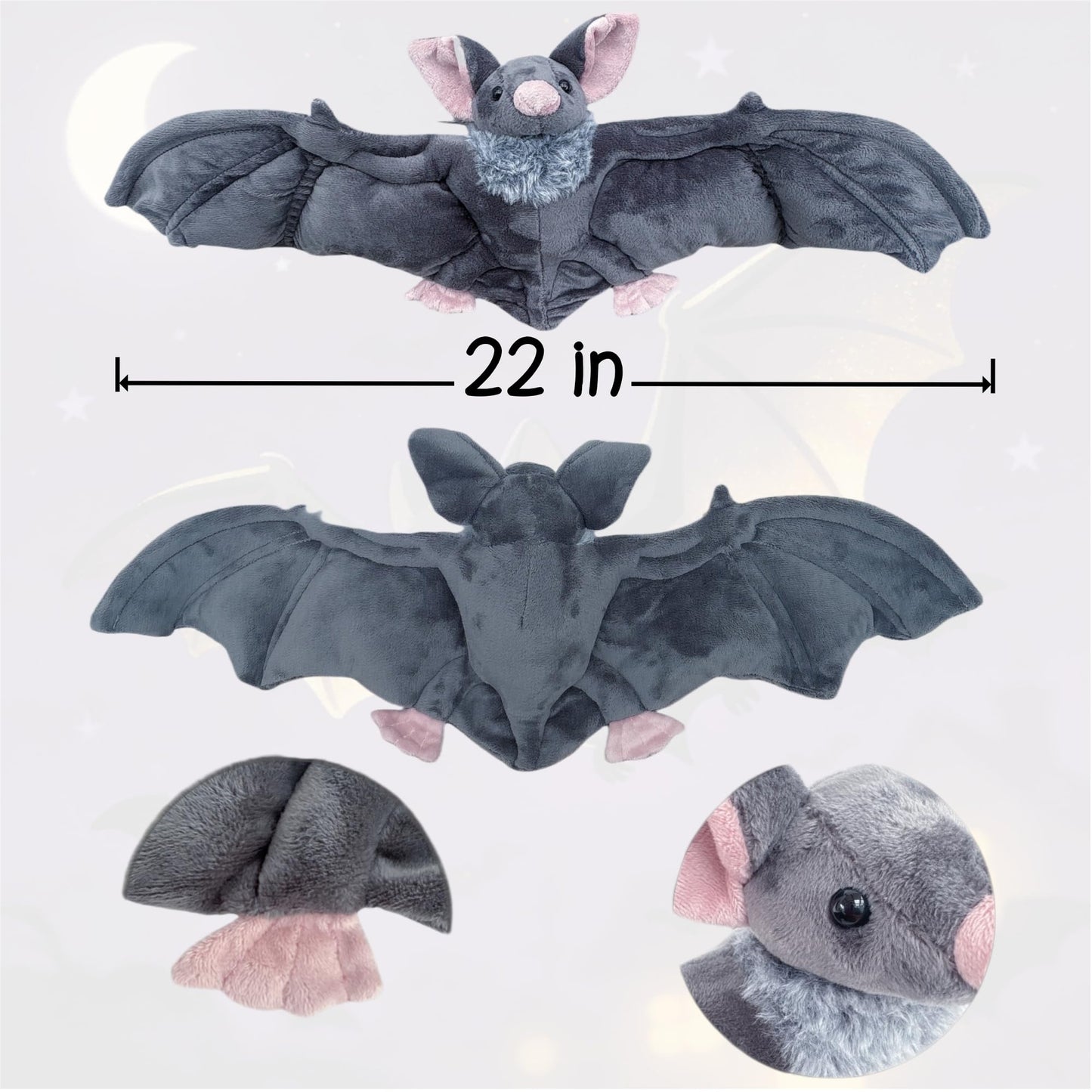 MKTRGOE 22" Large Goth Bat Plush Toy, Realistic Lifelike Stuffed Animal, Soft Huggable Gothic Bat Plush for Halloween Christmas Decor