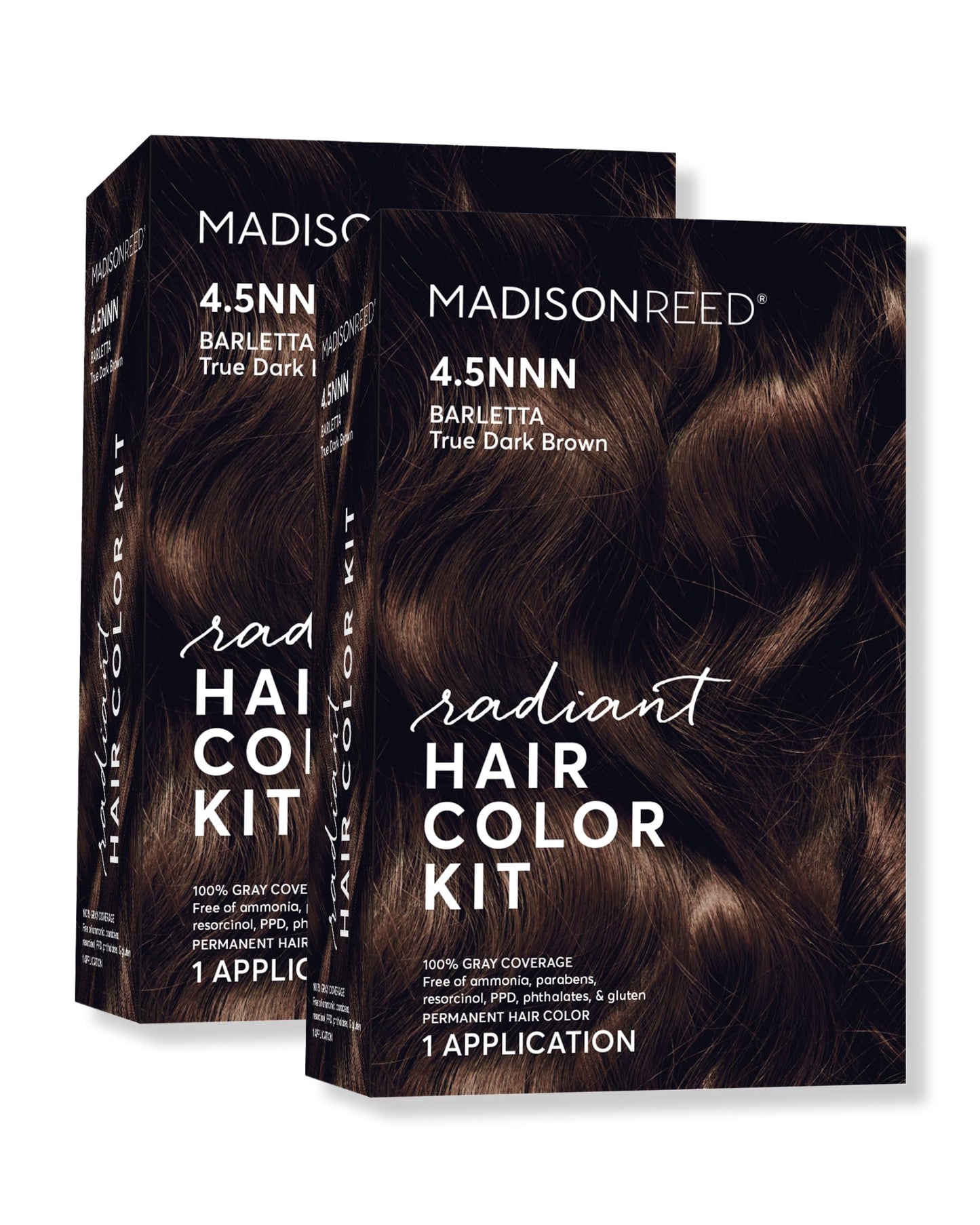 Madison Reed Radiant Hair Color Kit, Dark Brown for 100% Coverage of Resistant Gray Hair, Ammonia-Free, 4.5NNN Barletta Brown, Permanent Hair Dye, Pack of 2