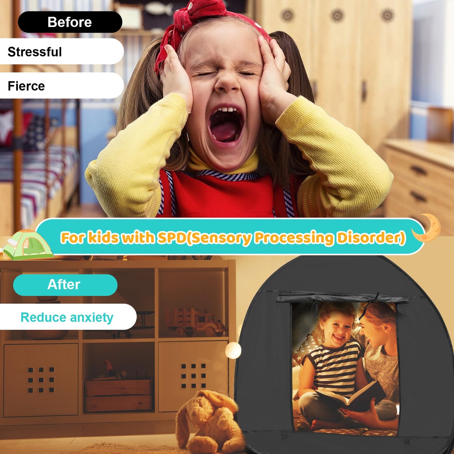 Sensory Tent for Kids 35.4 * 35.4 * 35.4 in - Portable Pop-up Play Tent for Calming Down & Improving Focus - Ideal for Children with Autism, ADHD, & Sensory Processing Disorder (SPD)