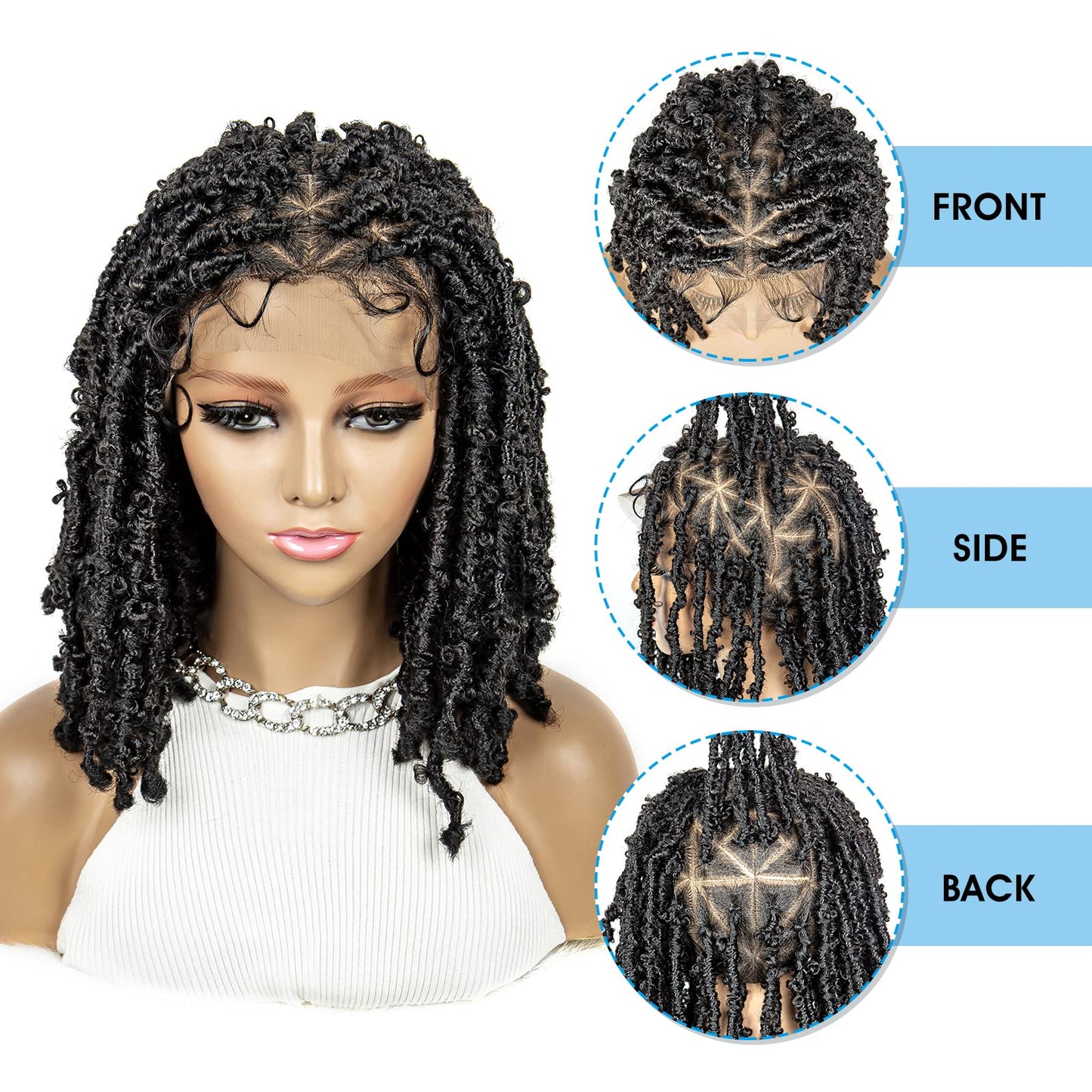 sedittyhair Braided Wigs for Black Women Double Full Lace Knotless Box Short Bob Dreadlock Braided Wigs Synthetic Lace Front Braided Wigs with Baby Hair Handmade Braided Wigs 14 inches (1B Color)
