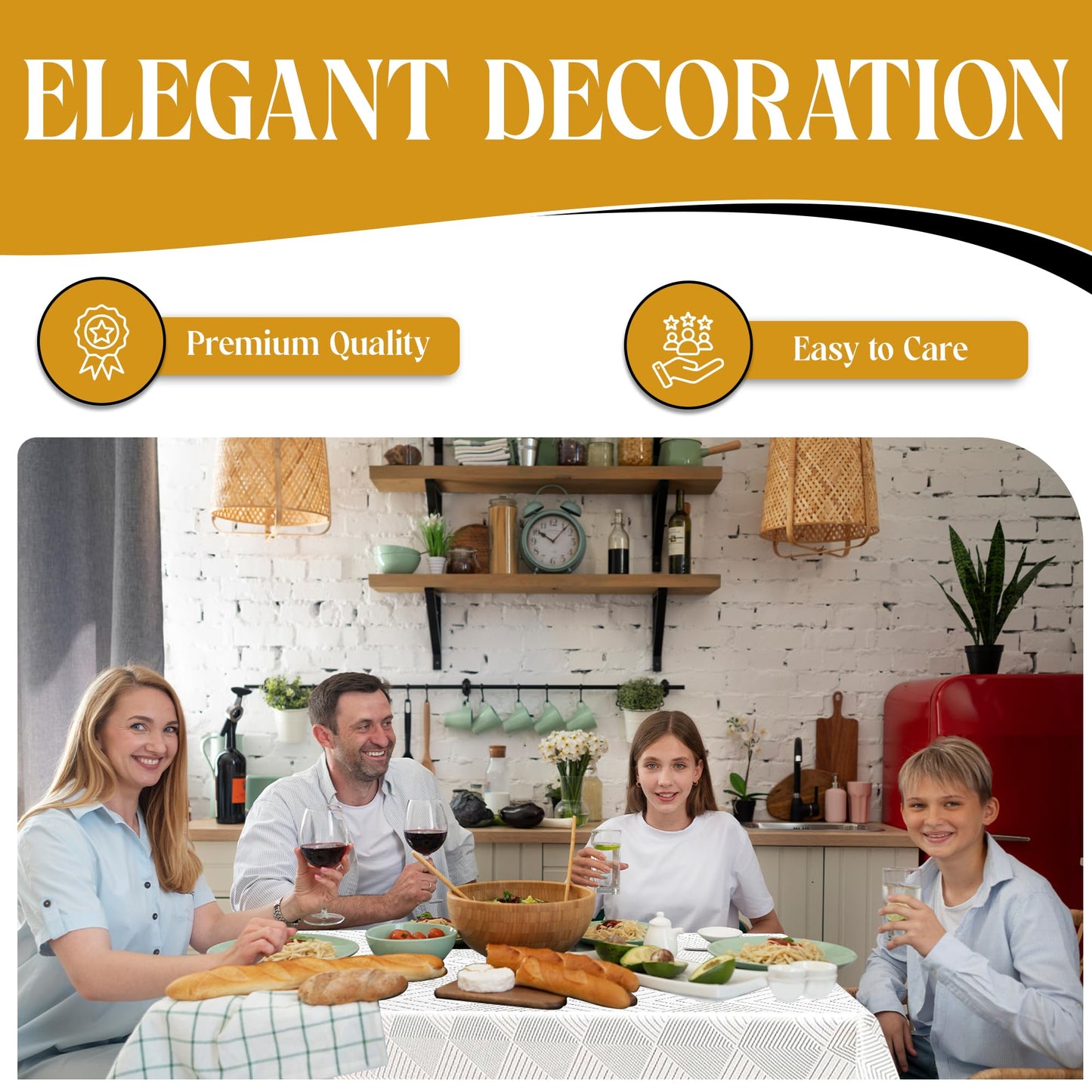 Majestic Giftware Velvet Tablecloths for Rectangle Tables | (70/120) - TC1406 Gold Geometric Print Hem Stitch Dining Table Cover | Decorative Washable Rectangle Tablecloth for Kitchen, Dinning, Party