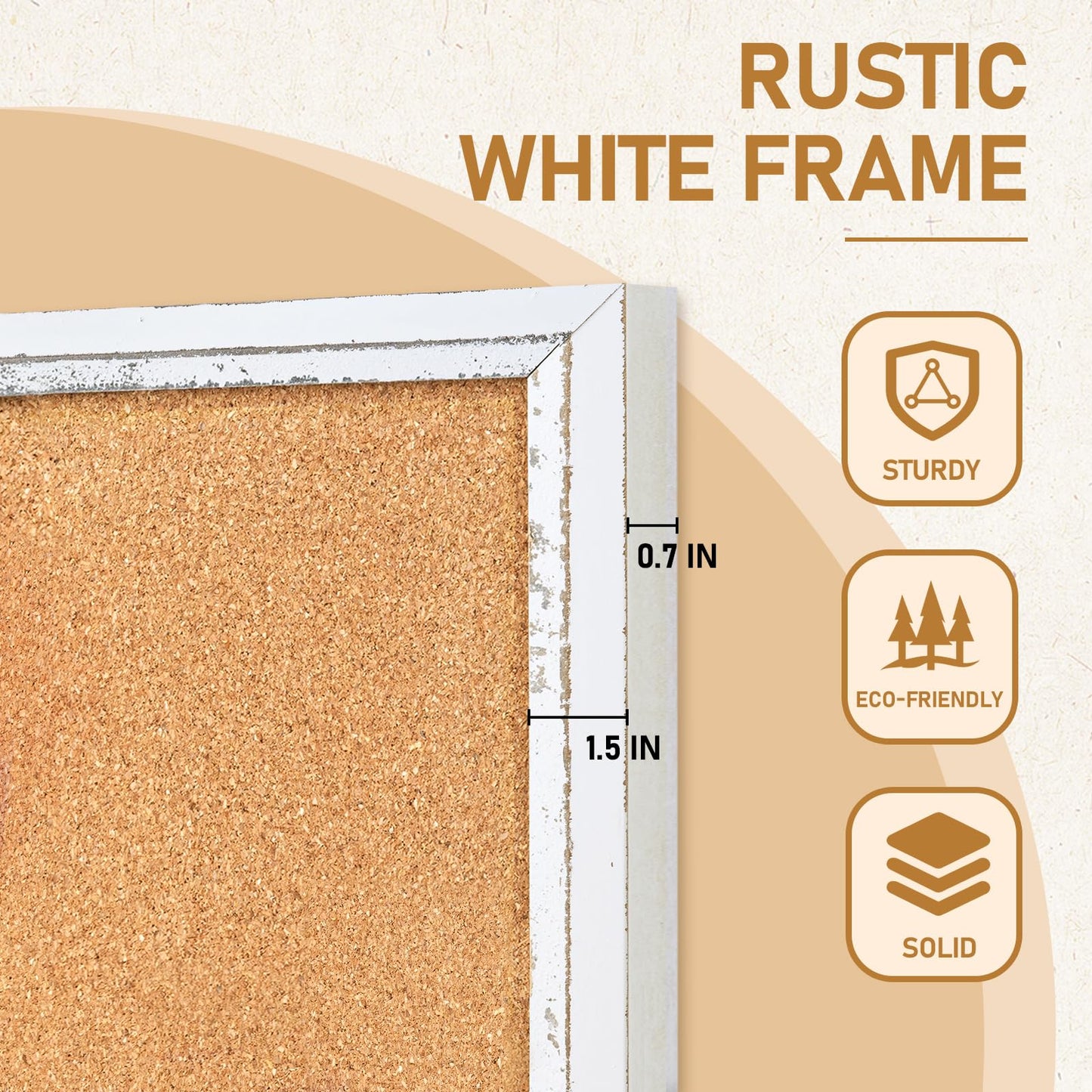 DOLLAR BOSS White Cork Board for Wall - 48 X 36 Inches, Rustic Wooden Frame Large Bulletin Board, Decorative Hanging Pin Board for Office & Home Decor