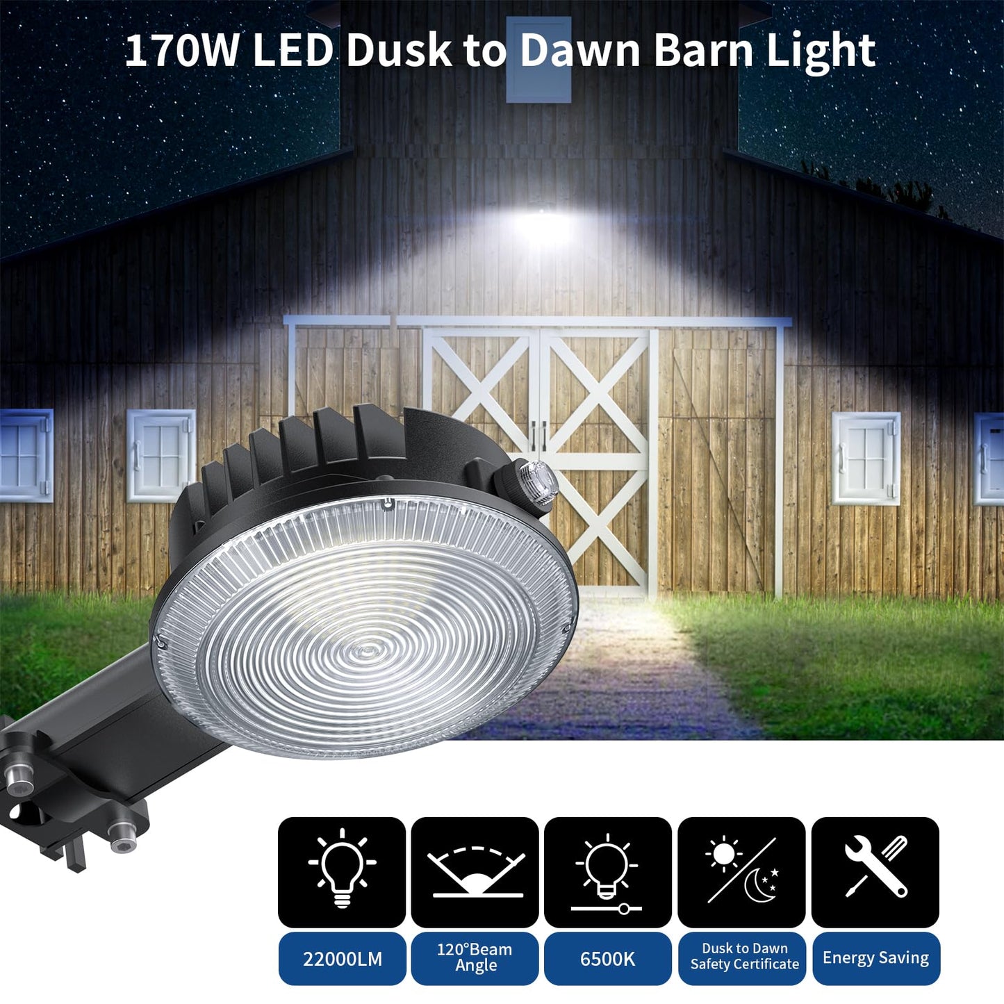 Olafus 170W LED Barn Light 2 Pack, Dusk to Dawn Outdoor Lighting with Photocell, 22000LM Brightness Area Street Outdoor Lights Fixture, IP65 Waterproof 6500K Daylight Exterior Security Flood Lights