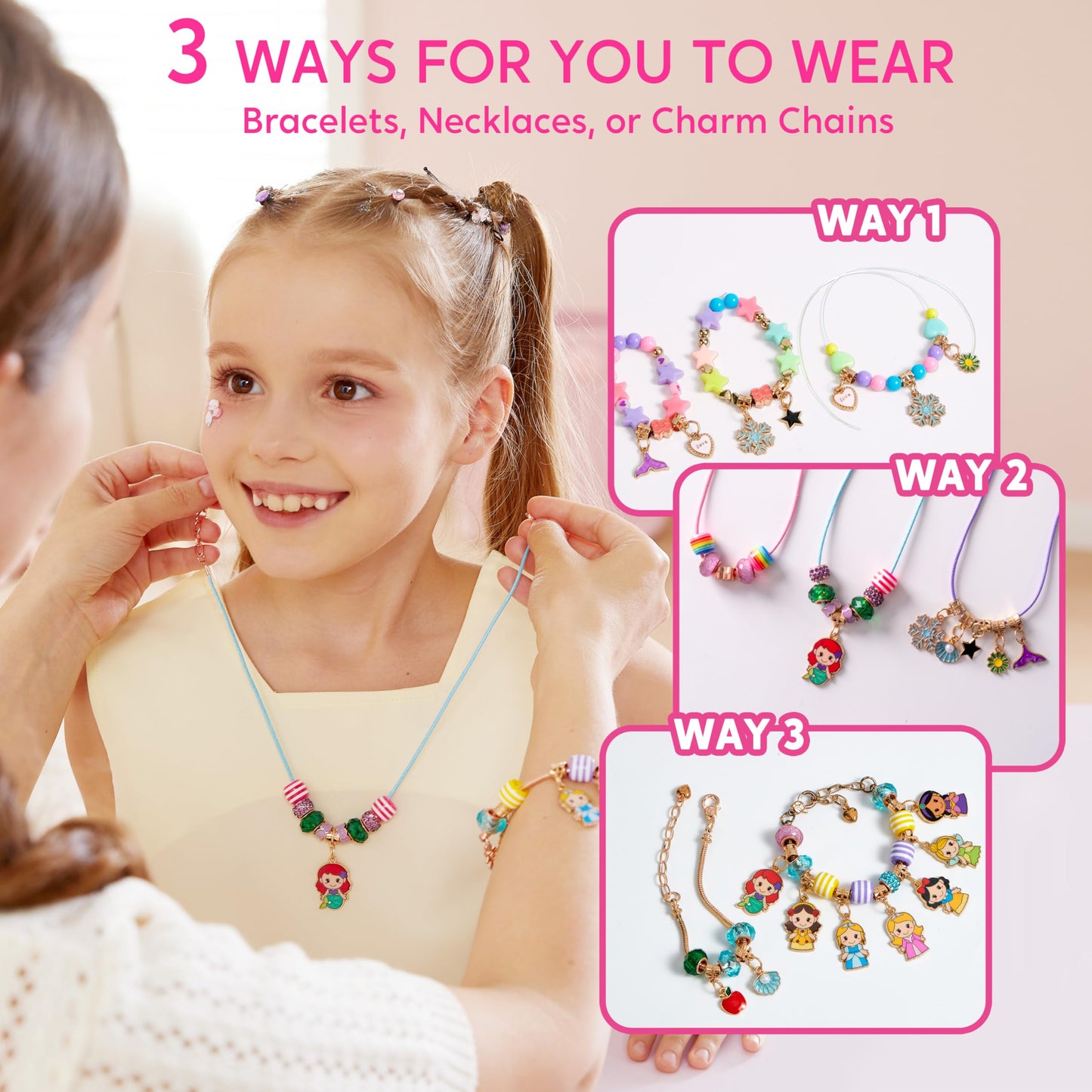 Klever Kits Princess Bracelet Making Kit, Jewelry Making Kit, Bracelets for Girls, Crafts for Kids, 4 5 6 7 8 Year Old Girl Birthday Gifts, Over 650 Beads, Make 30+ Designs, Easter Gifts