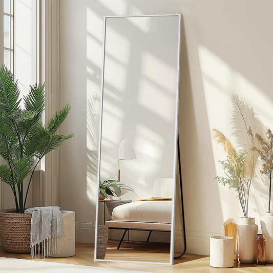 Delma Full Length Mirror,Large Floor Mirror with Aluminum Frame for Bedroom, Bathroom, Living Room,Wall Mount or Freestanding Design, Silver, 56" L x 15" W x 1Pcs