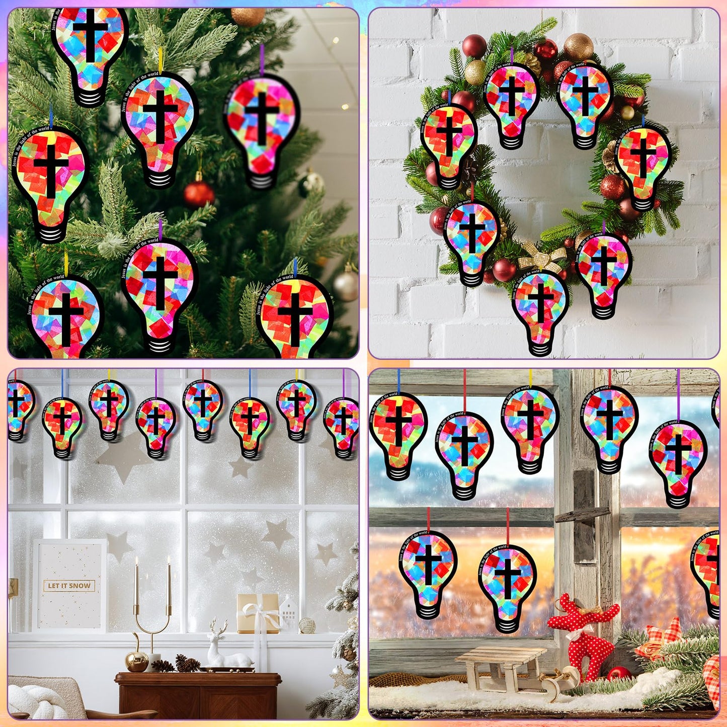 Eaasty Rainbow Light Bulb 48 Sets 2026 Vbs DIY Jesus Light Craft Kit, Illumination Themed Christian Suncatcher Cross Stained Glass Art for Easter Sunday School Back to School Activities