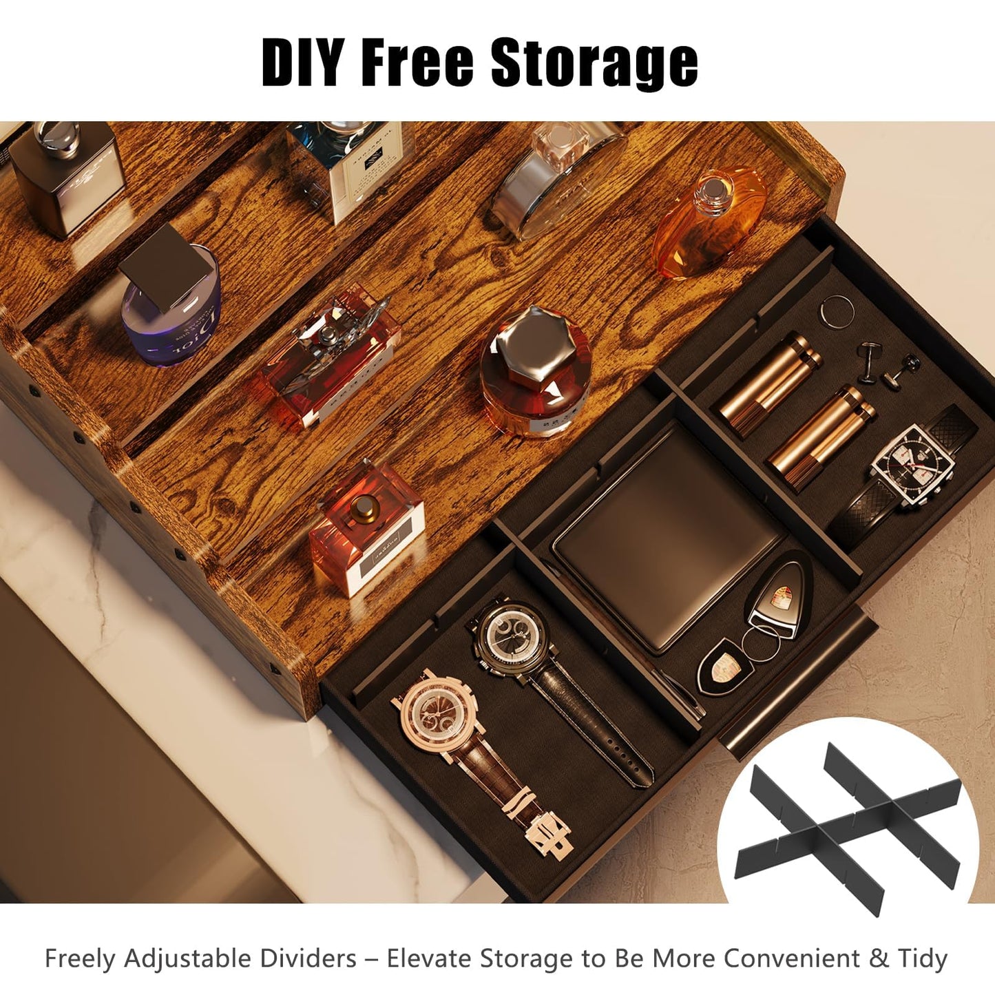 4 Tier Cologne Organizer for Men, Wooden Perfume Organizer with Drawer Storage, Perfume Display Shelf for Cologne, Watch, Grooming and Figures, Perfect Birthday/Easter Gift for Lovers & Fathers
