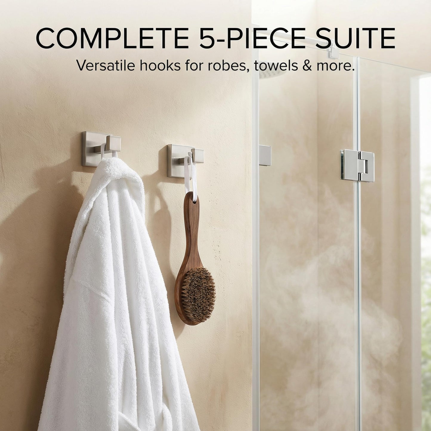 5-Piece Brushed Nickel Bathroom Hardware Set, Wall Mounted Thickened 304 Stainless Steel Towel Holder Set, Featuring 23.6" Towel Bar, Hand Towel Rack, Toilet Paper Holder, and 2 Towel Hooks