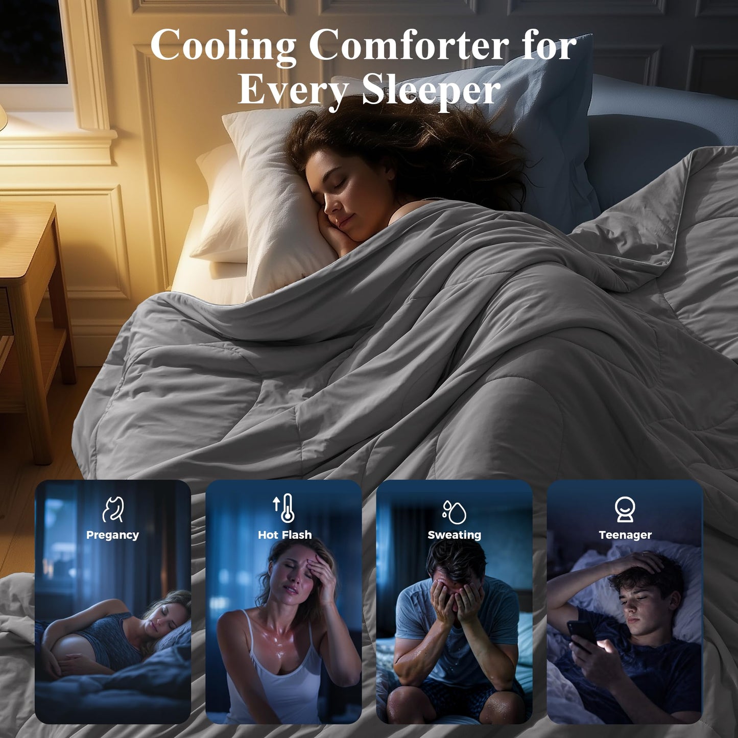 blunique Cooling Blanket Queen Size, Double-Sided Cooling Comforter for Hot Sleepers, Instant Cool Touch, Lightweight Breathable for Night Sweats, Soft Summer All Season Comforter(90''*90'',Grey)