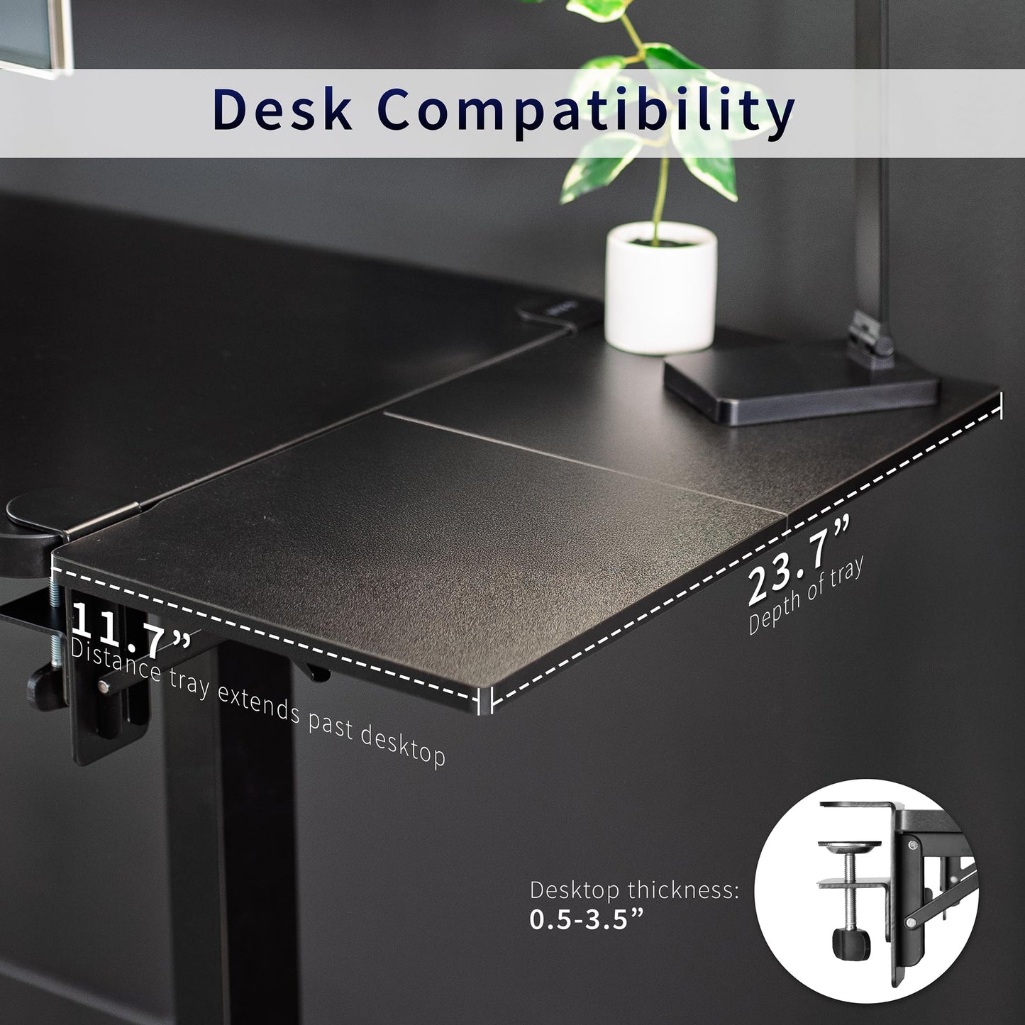 VIVO Clamp-on 24 x 12 inch (14 Including Clamps) Desk Extender, Wrist Support, Foldable Keyboard Tray, Table Mount for Sit Stand Desks, Black, DESK-EXT24.