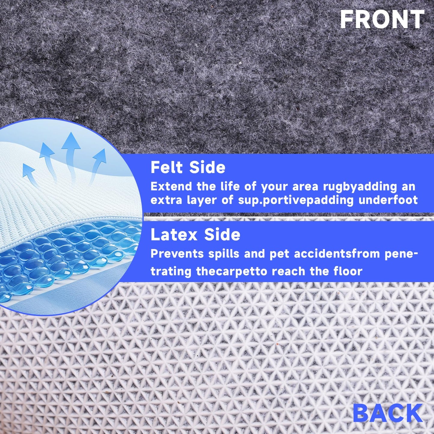 Non-Slip Rug Pads,Round 8 Ft Waterproof Extra Large Area Rugs Non Skid Rug Pad for All Floors and Finishes Durable Hardwood Floor Protective Felt Keeps Rugs in Place, Safe and Secure