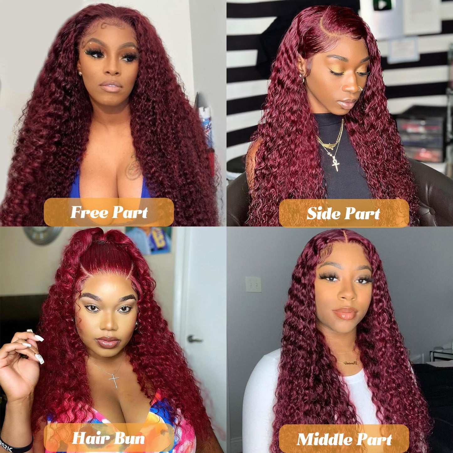 Kivolin 99j Burgundy Lace Front Wigs Human Hair 28 Inch Deep Wave Lace Front Wigs Human Hair Pre Plucked Red Curly Human Hair Wig 13x4 HD Colored Frontal Glueless Wet and Wavy Loose Deep Wave
